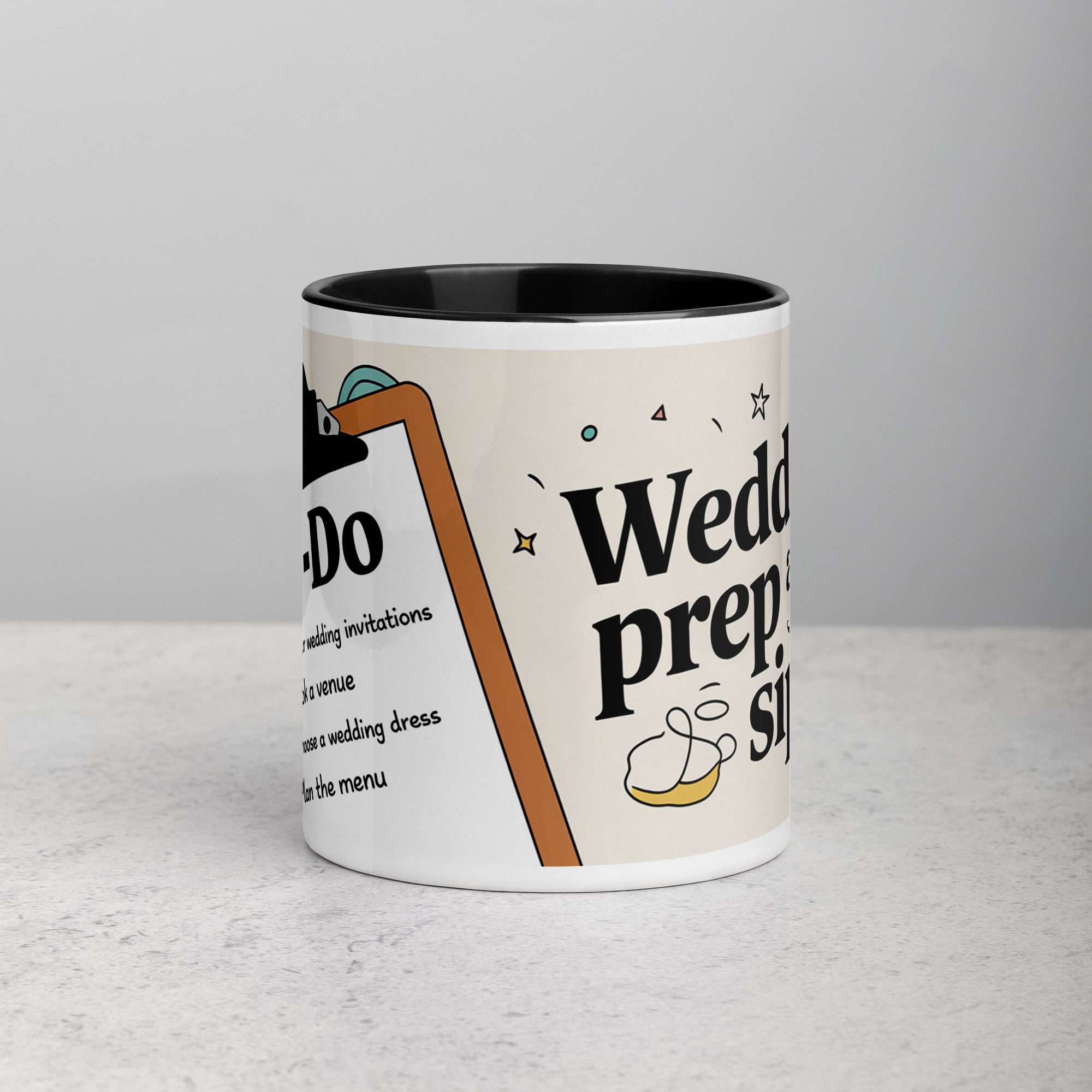 white-ceramic-mug-with-color-inside-black-11-oz-front-673f66f8659e5.jpg Wedding Prep and Sips Bridesmaid Mug - Image 1