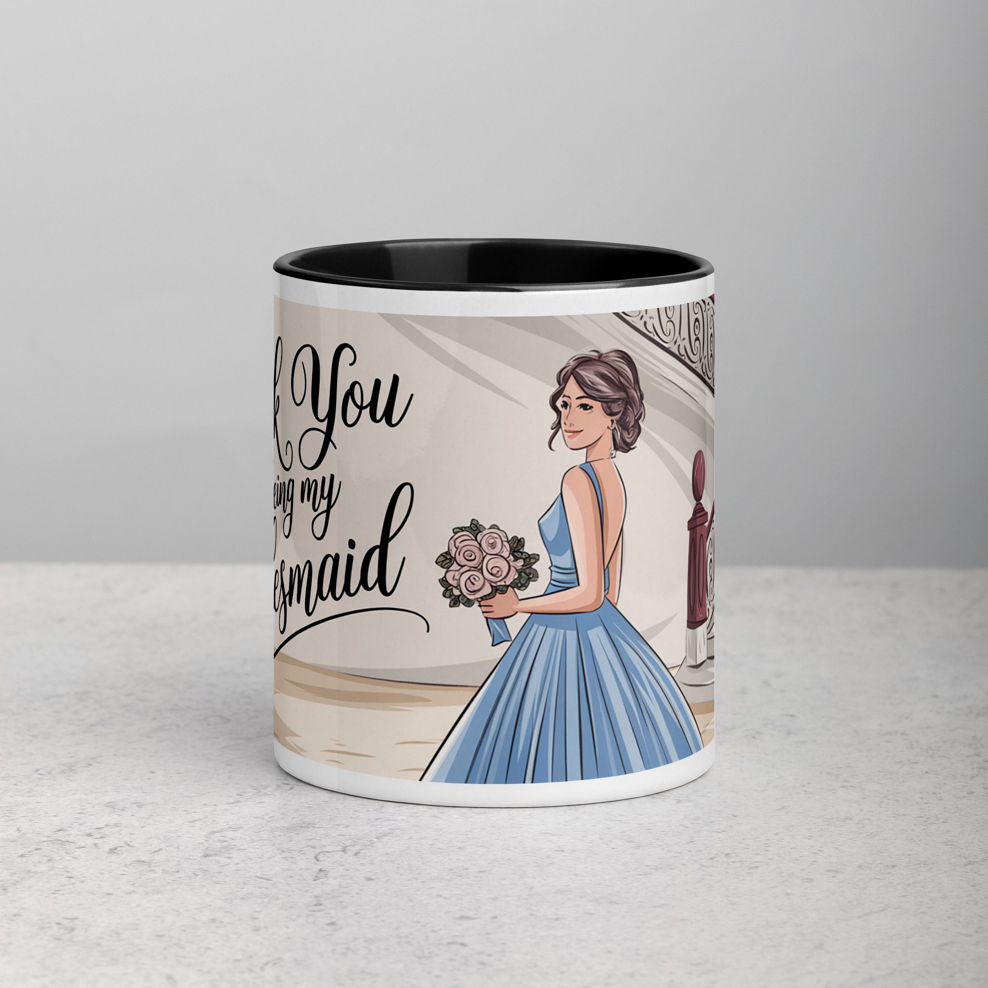 white-ceramic-mug-with-color-inside-black-11-oz-front-673f6adfa4d5e.jpg Thank You for Being My Bridesmaid Elegant Coffee Mug - Image 1