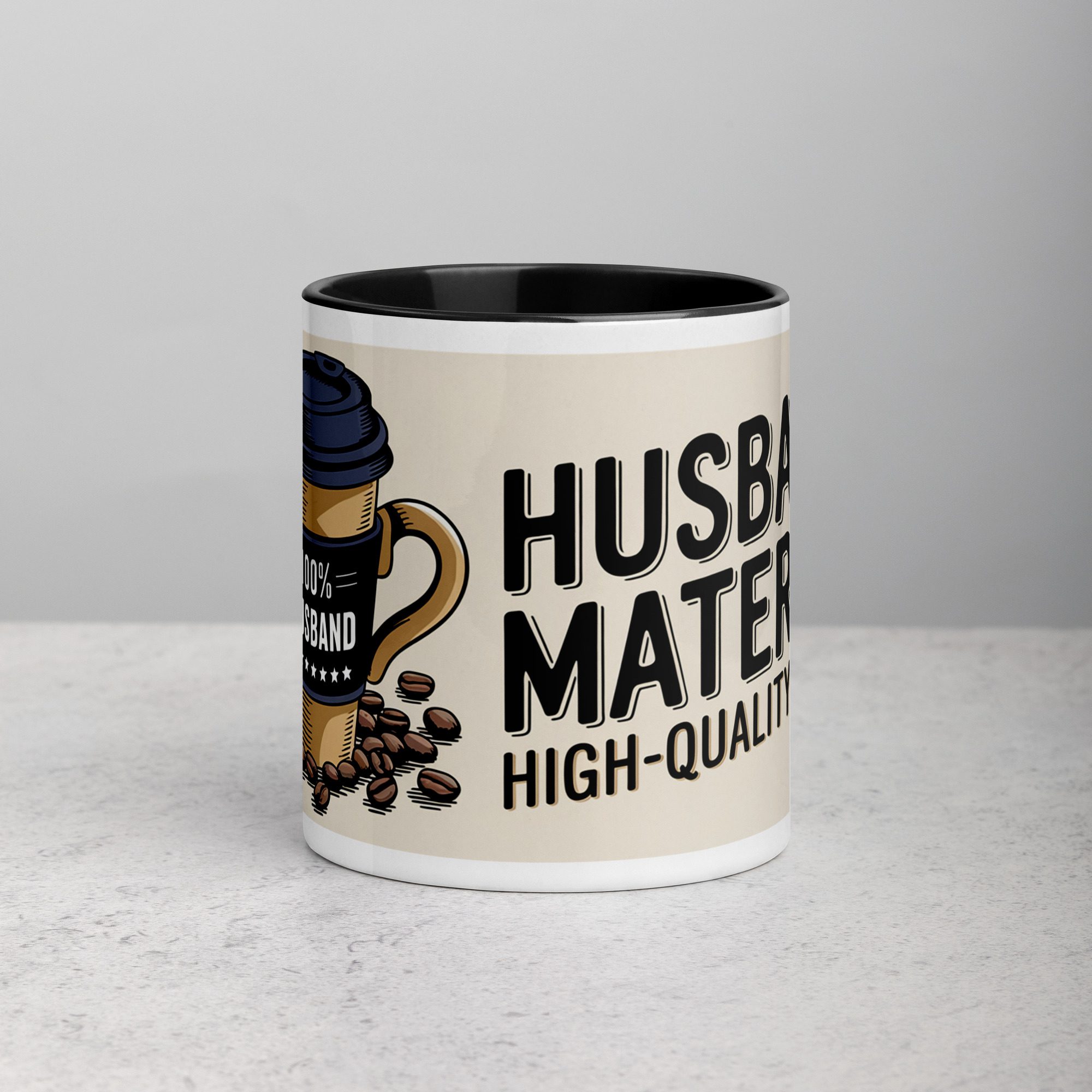 white-ceramic-mug-with-color-inside-black-11-oz-front-673f9f761dc9f.jpg Husband Material, High-Quality Blend Coffee Mug - Image 1