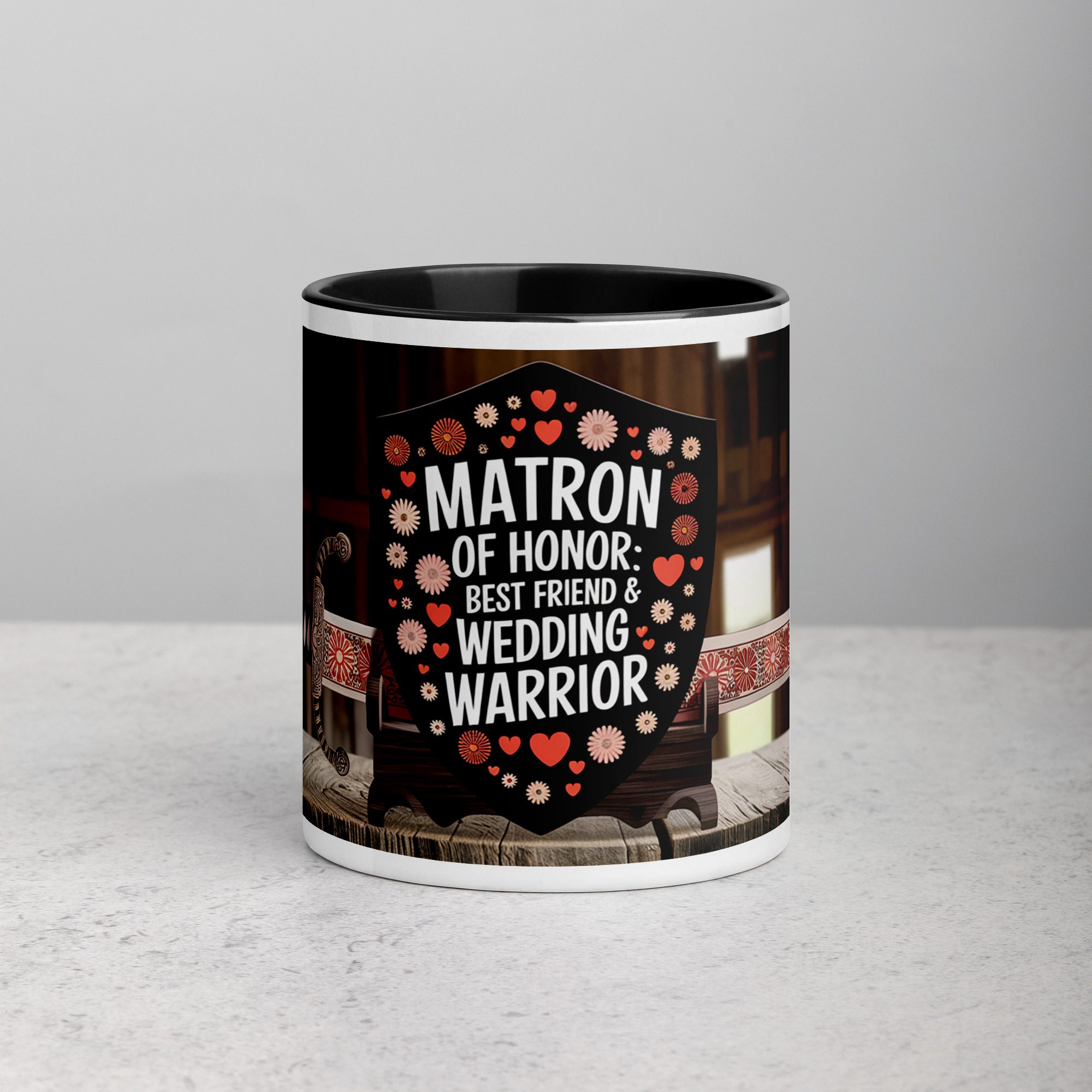 white-ceramic-mug-with-color-inside-black-11-oz-front-673fa68ca67d9.jpg Matron of Honor: Best Friend & Wedding Warrior - Image 1