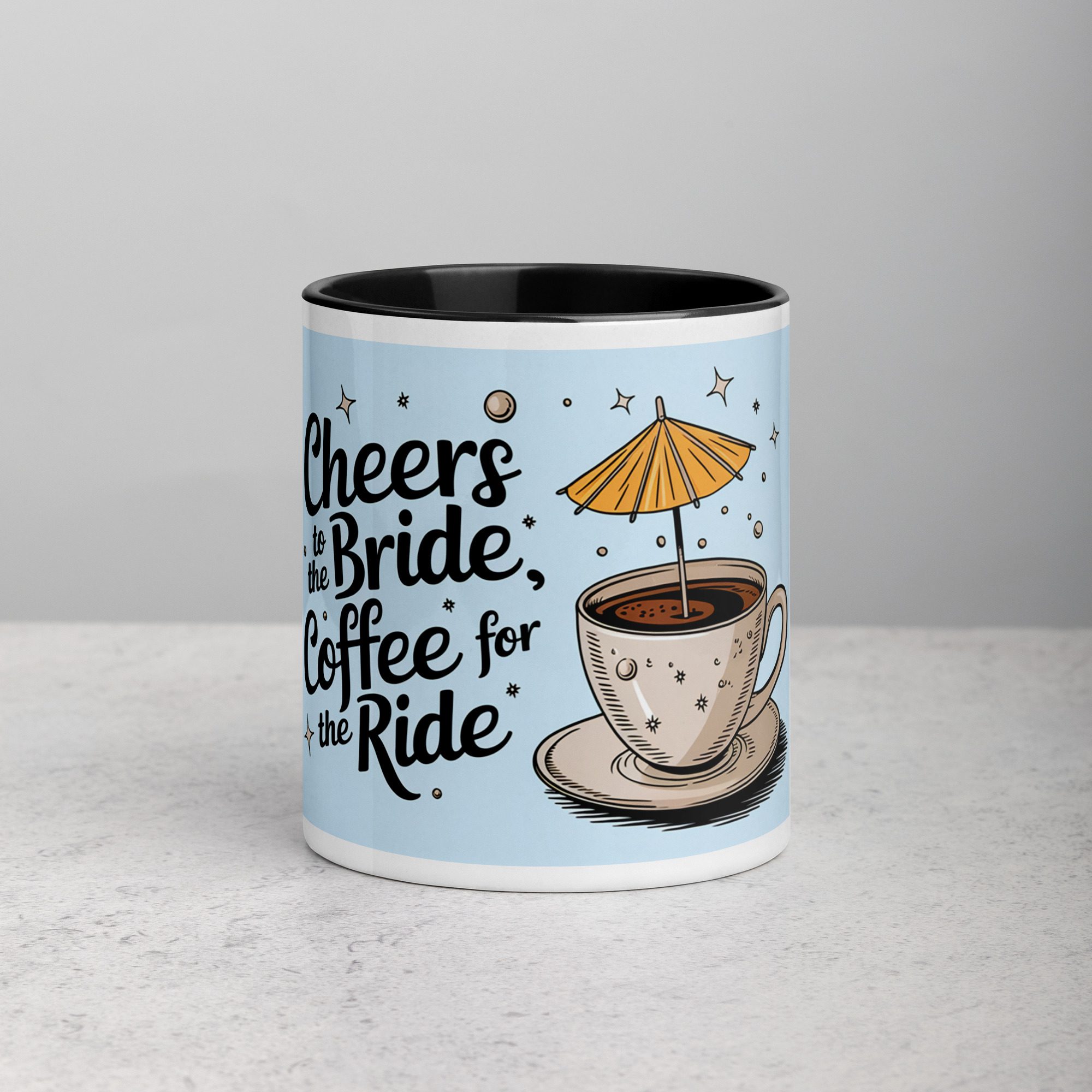 white-ceramic-mug-with-color-inside-black-11-oz-front-673fab3cd7b02.jpg Cheers to the Bride, Coffee for the Ride - Image 1