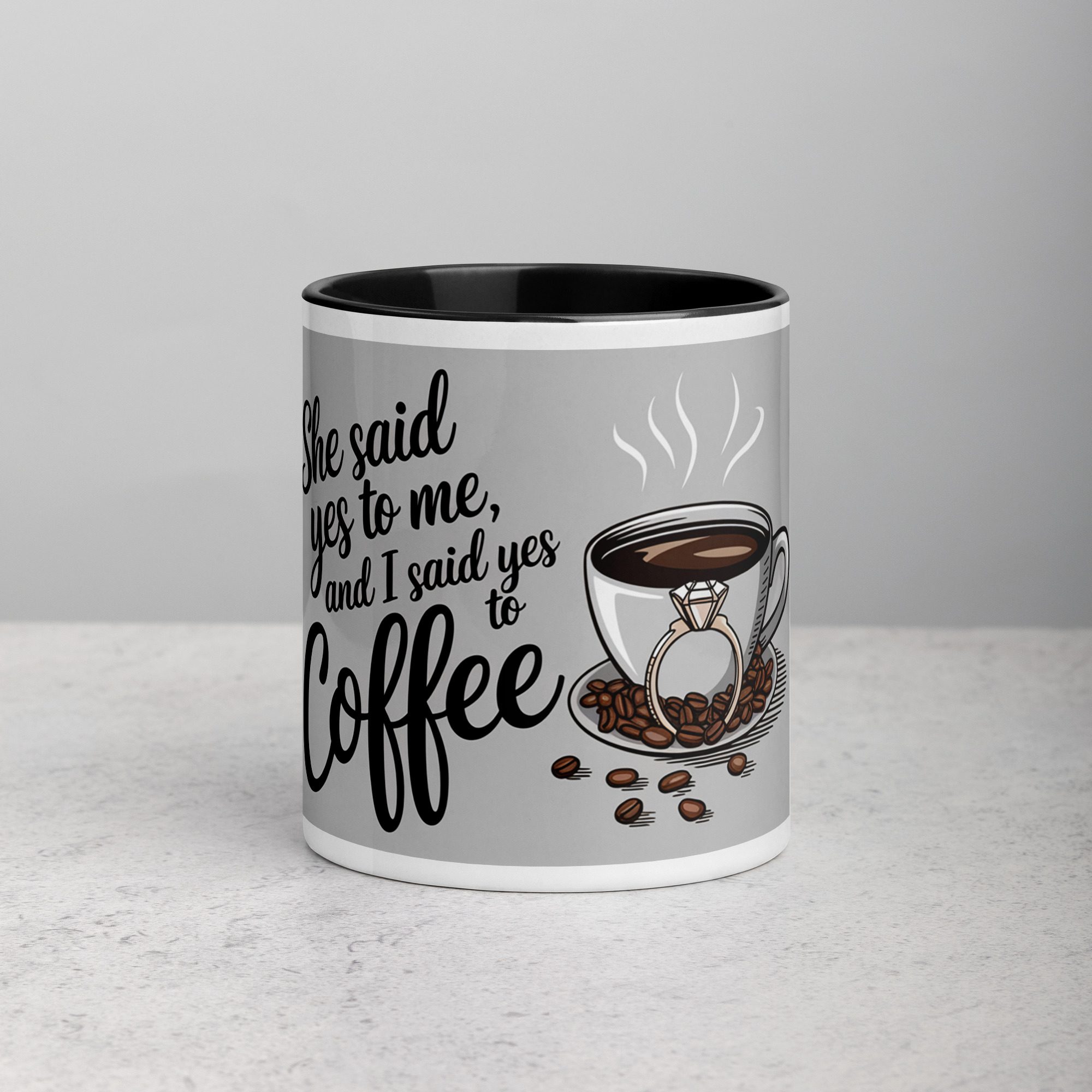 white-ceramic-mug-with-color-inside-black-11-oz-front-673fb19d11a6c.jpg She Said Yes to Me, and I Said Yes to Coffee - Image 1