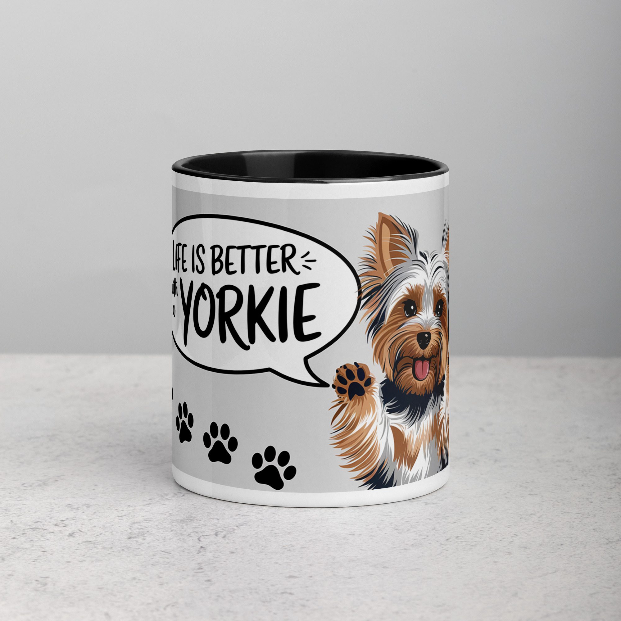 white-ceramic-mug-with-color-inside-black-11-oz-front-674244ca756b0.jpg Life Is Better with a Yorkie Coffee Mug - Image 1