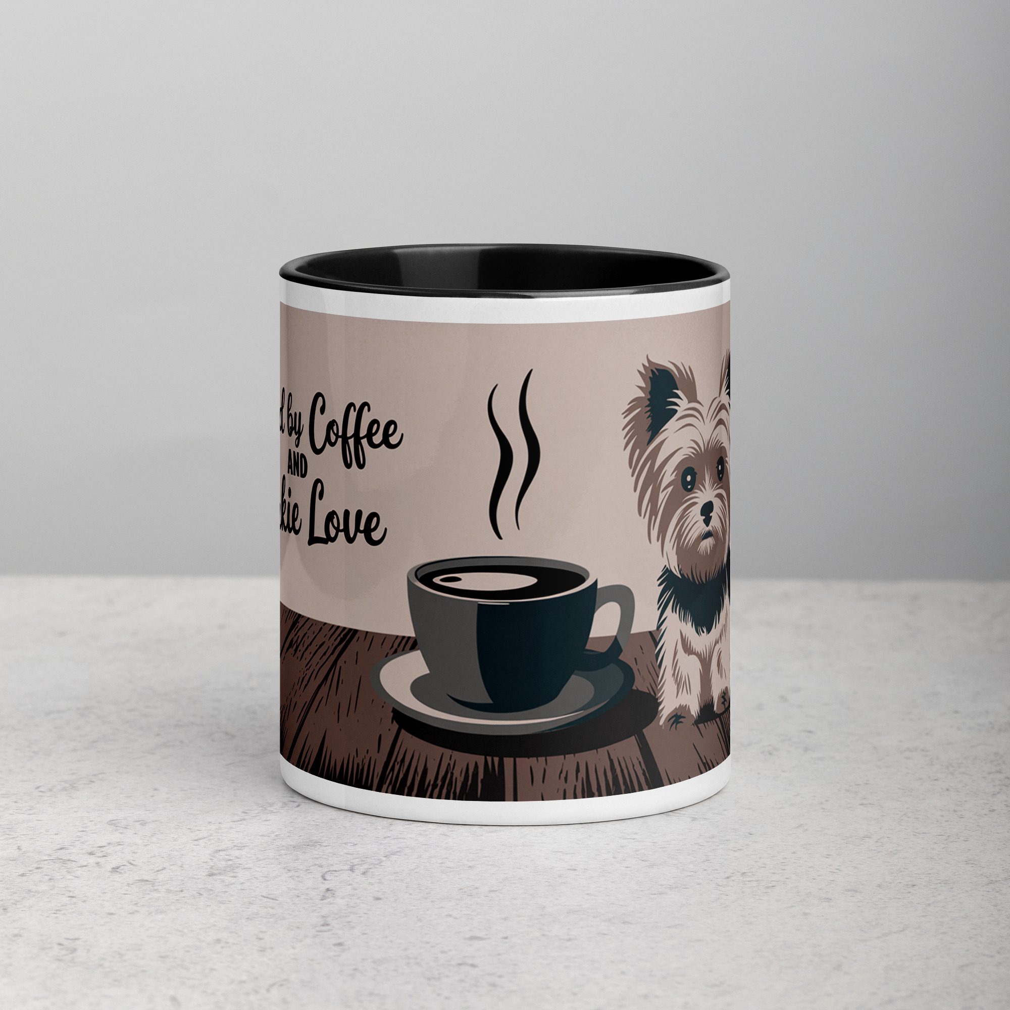 white-ceramic-mug-with-color-inside-black-11-oz-front-6742487e57d0b.jpg Fueled by Coffee and Yorkie Love Mug - Image 1