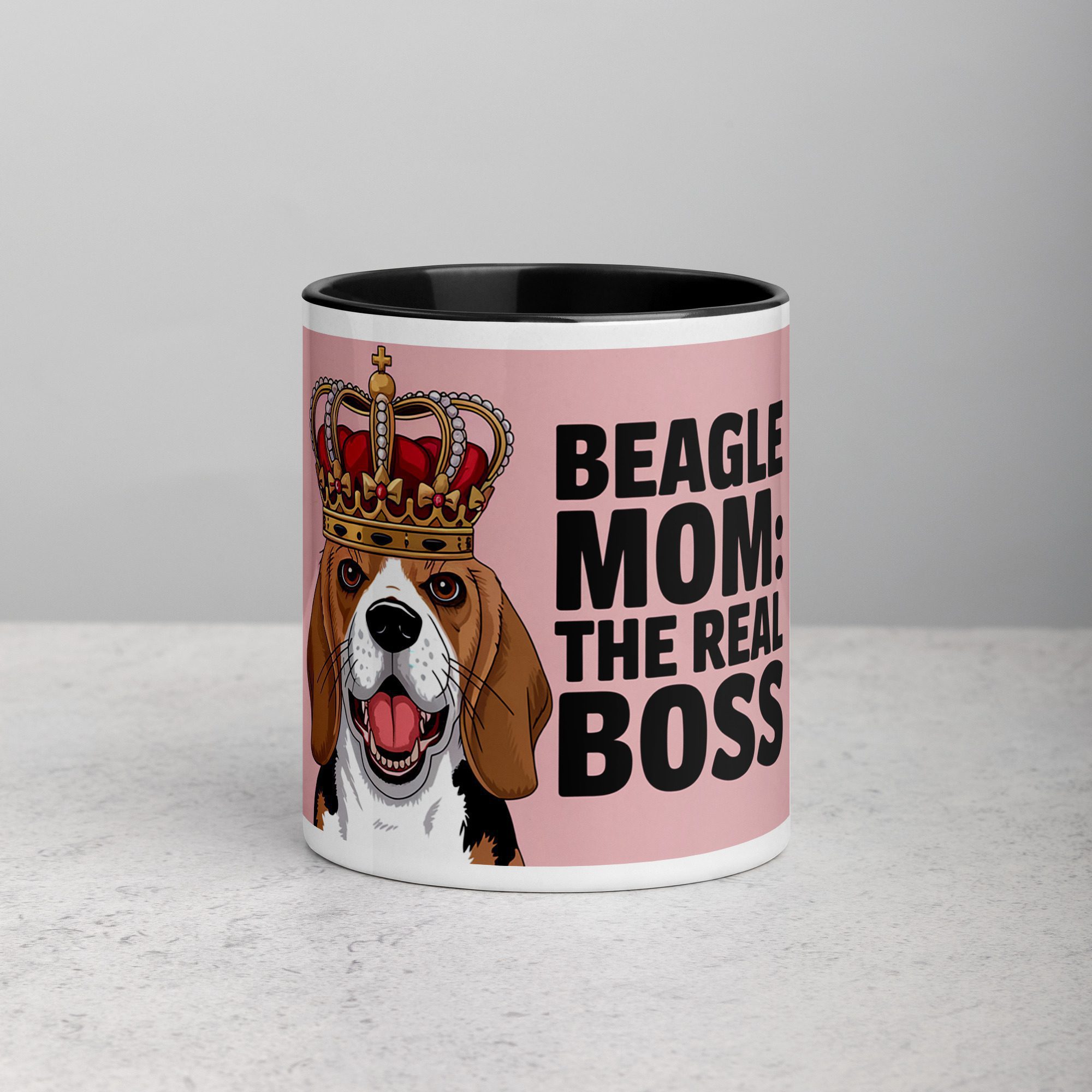 white-ceramic-mug-with-color-inside-black-11-oz-front-674565a36bef8.jpg Beagle Mom: The Real Boss Coffee Mug - Image 1
