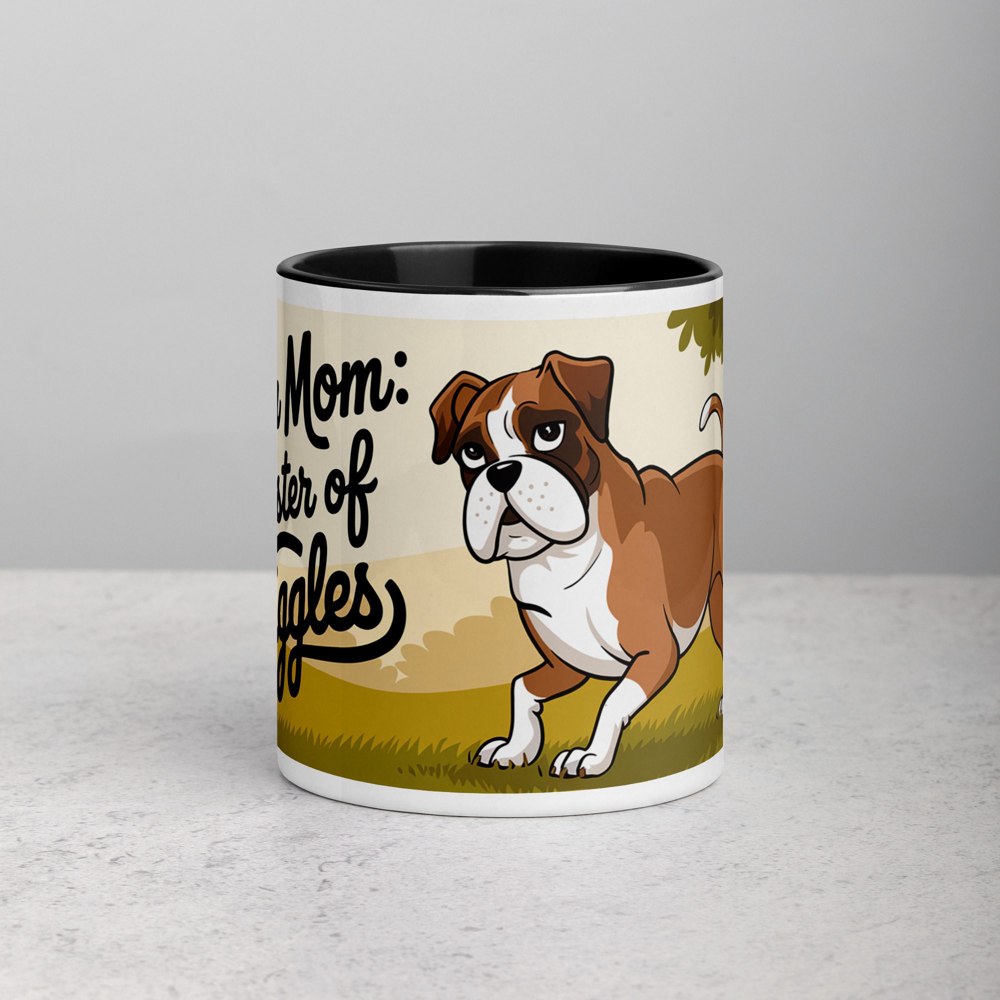 white-ceramic-mug-with-color-inside-black-11-oz-front-6745732377aad.jpg Boxer Mom: Master of Wiggles Coffee Mug - Image 1