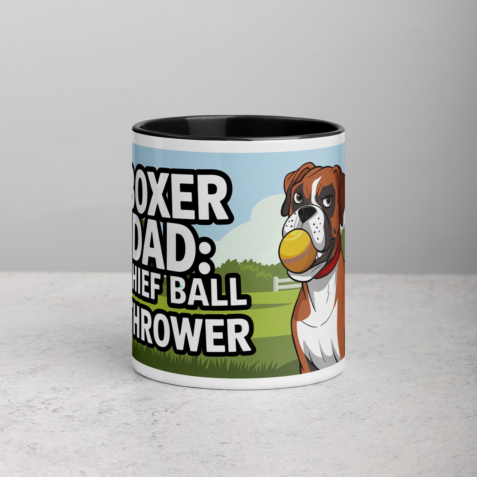 white-ceramic-mug-with-color-inside-black-11-oz-front-6745738849876.jpg Boxer Dad: Chief Ball Thrower Coffee Mug - Image 1