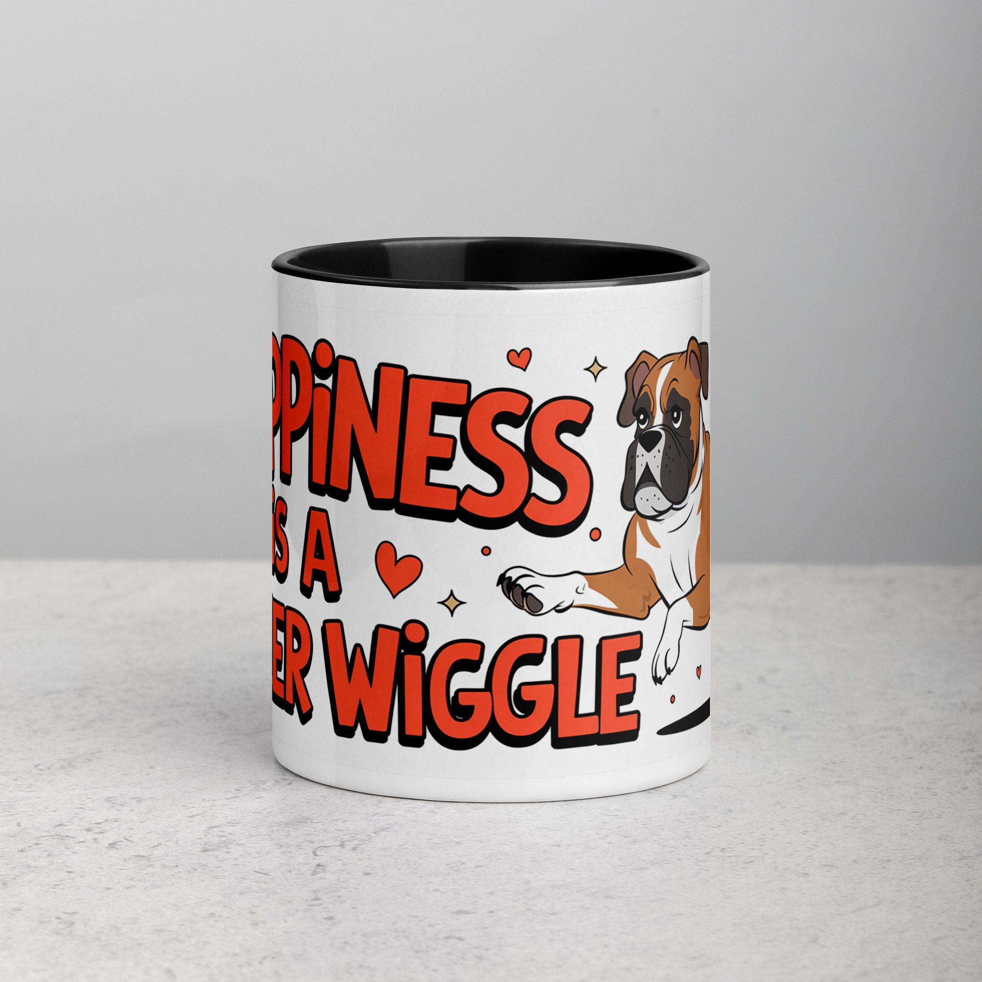 white-ceramic-mug-with-color-inside-black-11-oz-front-674574ebbefe7.jpg Happiness Is a Boxer Wiggle Coffee Mug - Image 1