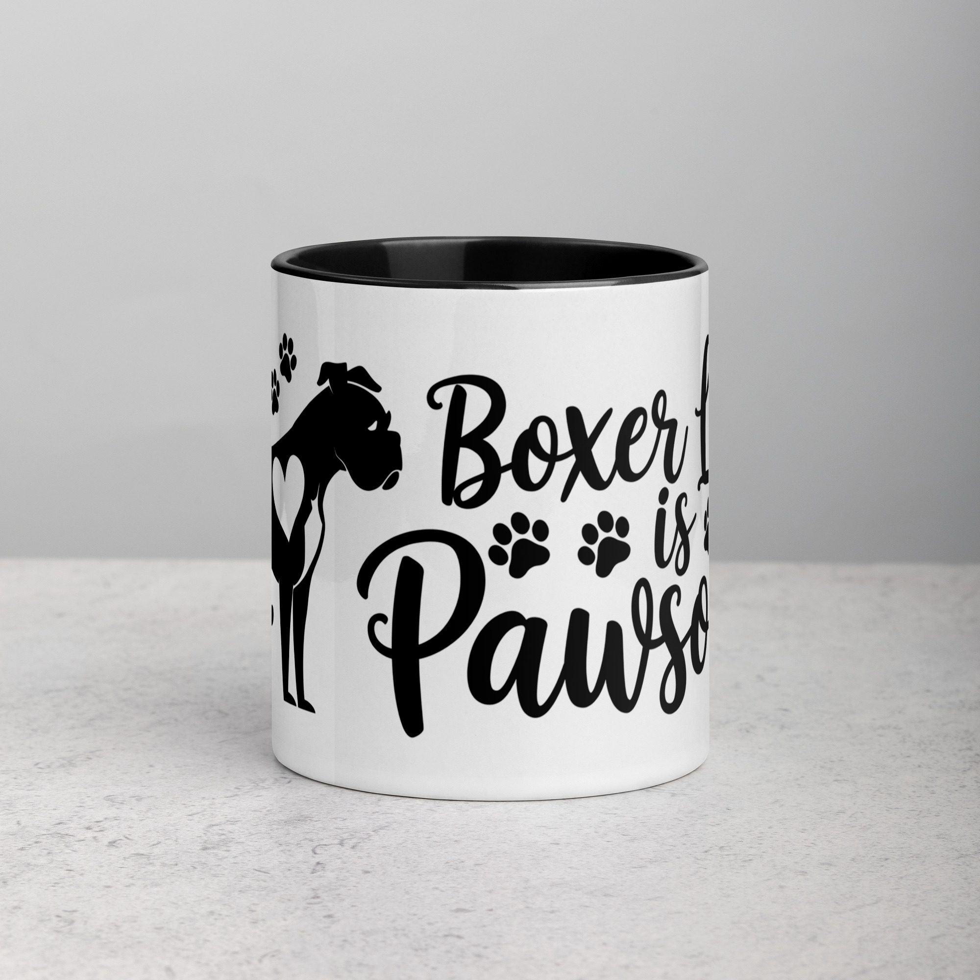 white-ceramic-mug-with-color-inside-black-11-oz-front-674575494f4fb.jpg Boxer Love Is Pawsome Coffee Mug & Tea Cup - Image 1