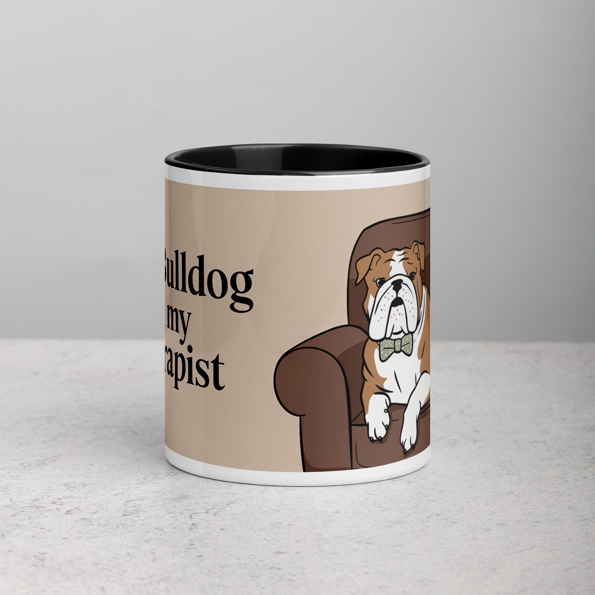 white-ceramic-mug-with-color-inside-black-11-oz-front-67457c7abc200.jpg My Bulldog Is My Therapist Coffee Mug & Tea Cup - Image 1