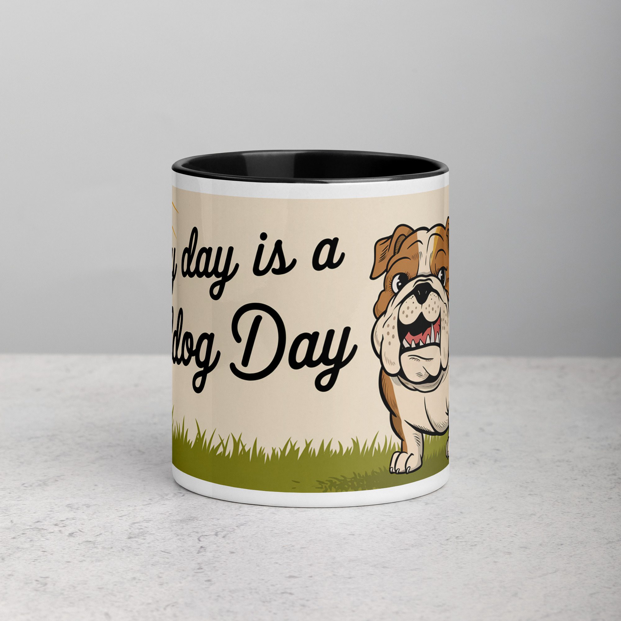 white-ceramic-mug-with-color-inside-black-11-oz-front-6745824593249.jpg Every Day Is a Bulldog Day Coffee Mug & Tea Cup - Image 1