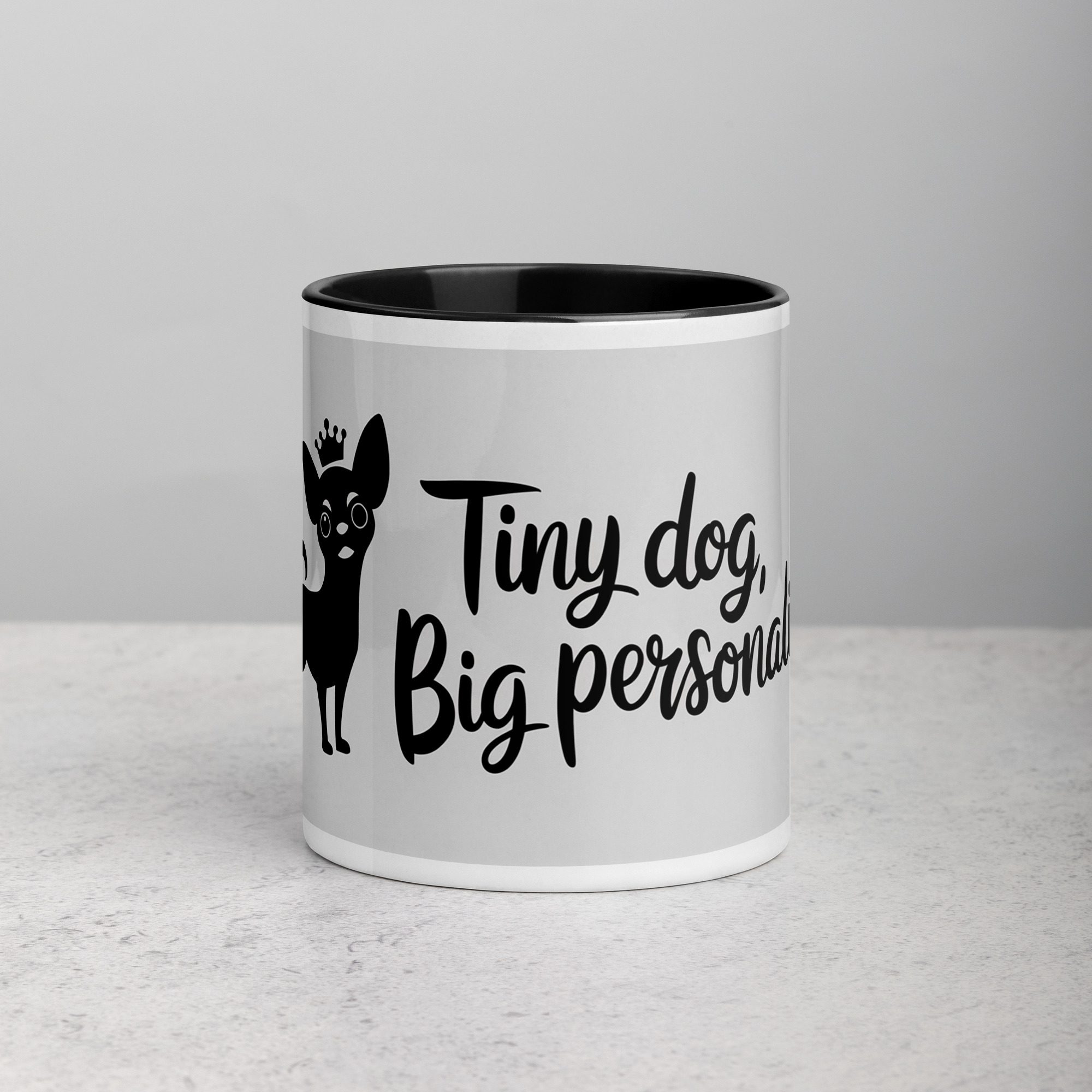 white-ceramic-mug-with-color-inside-black-11-oz-front-6745836ac25d7.jpg Tiny Dog, Big Personality Coffee Mug - Image 1