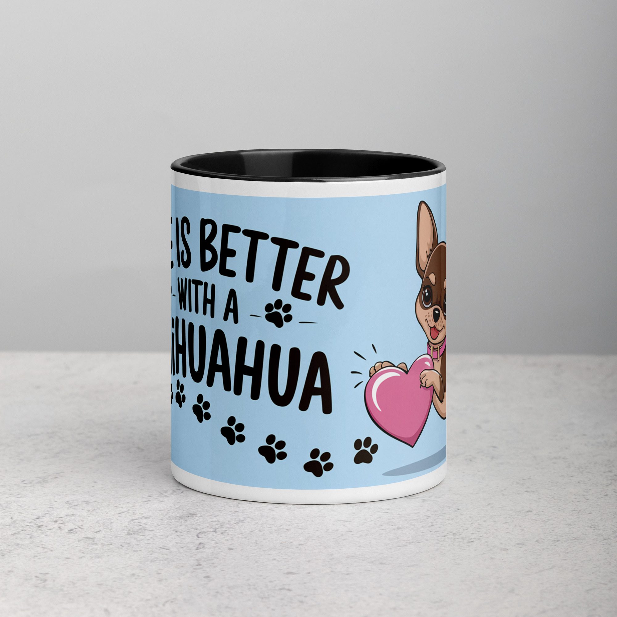 white-ceramic-mug-with-color-inside-black-11-oz-front-67458494c1a21.jpg Life Is Better with a Chihuahua Coffee Mug - Image 1