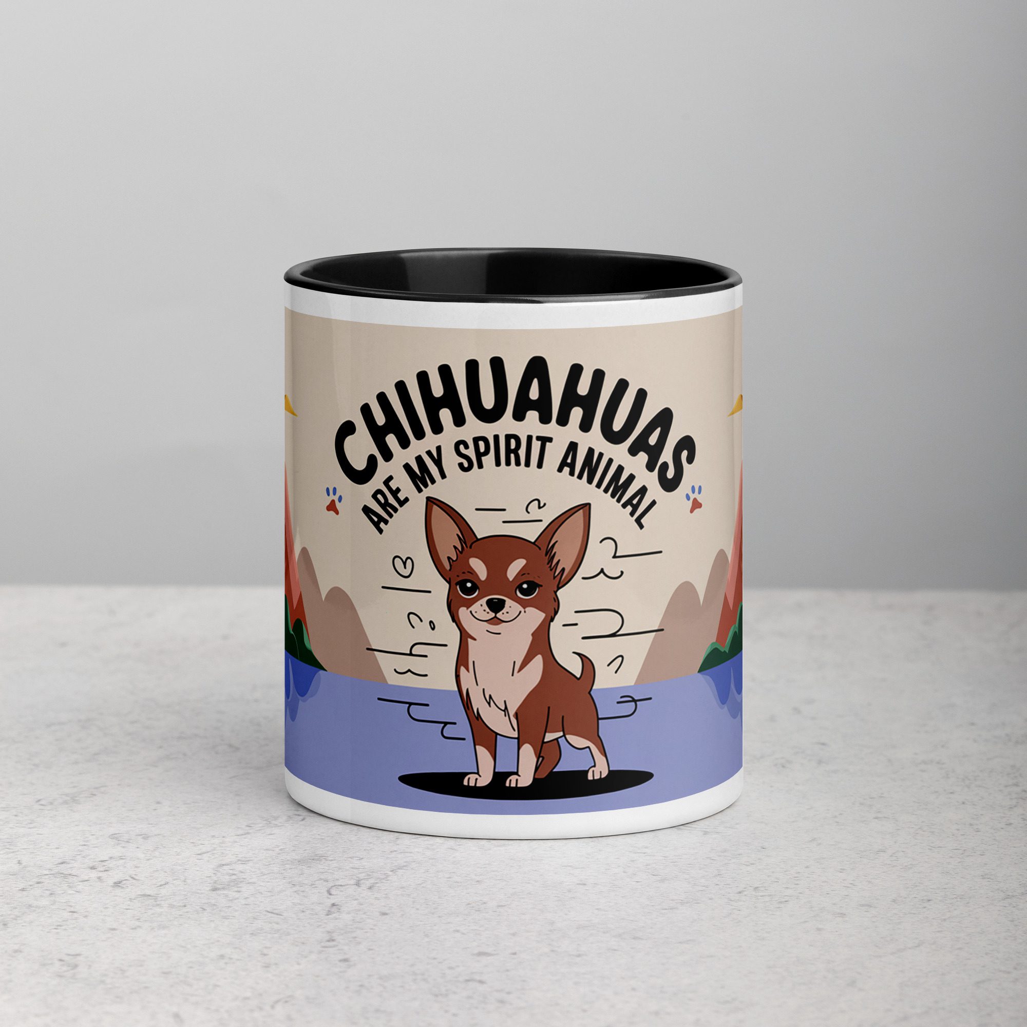 white-ceramic-mug-with-color-inside-black-11-oz-front-674584de0754d.jpg Chihuahuas Are My Spirit Animal Coffee Mug - Image 1