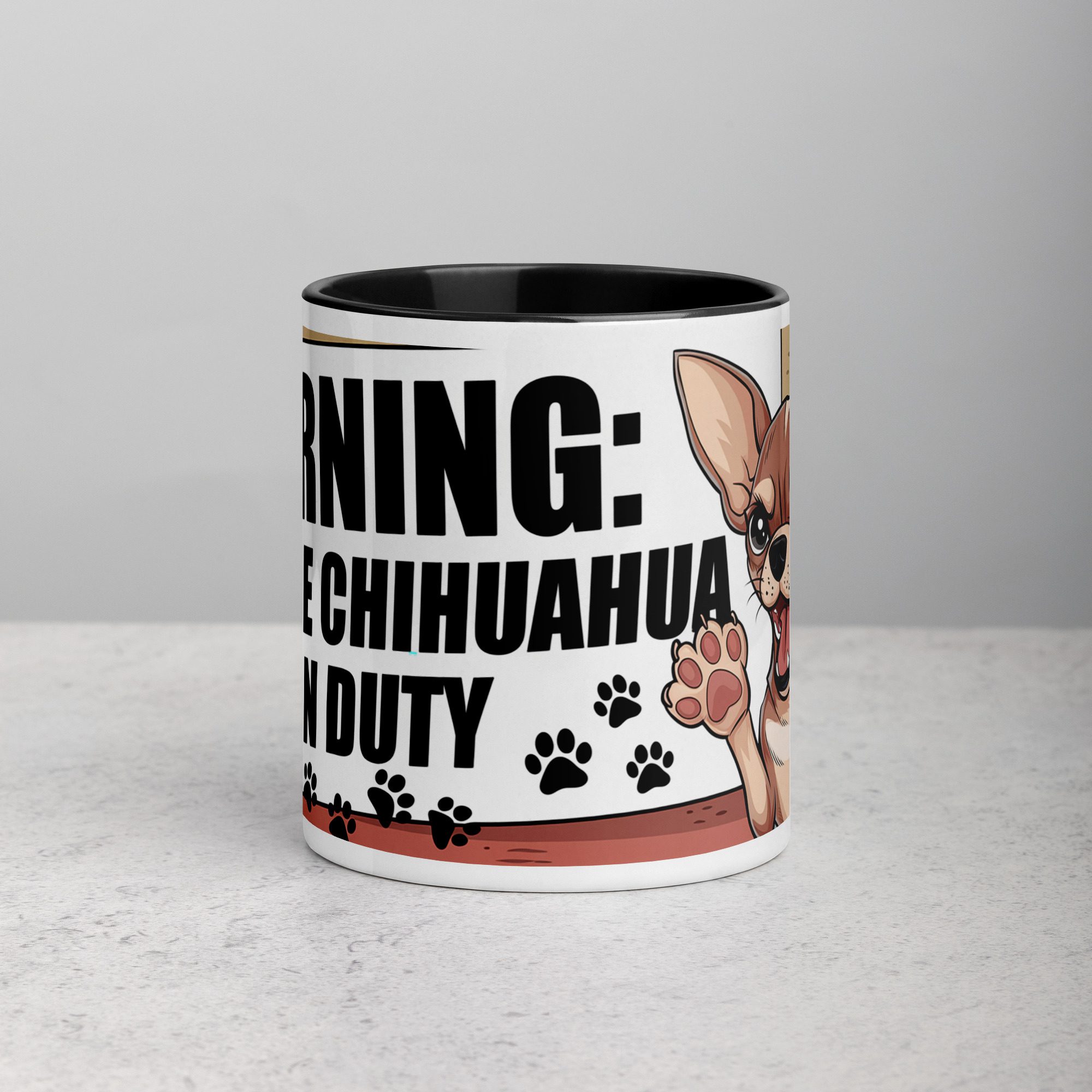white-ceramic-mug-with-color-inside-black-11-oz-front-67458548a53b5.jpg Warning: Fierce Chihuahua on Duty Coffee Mug - Image 1