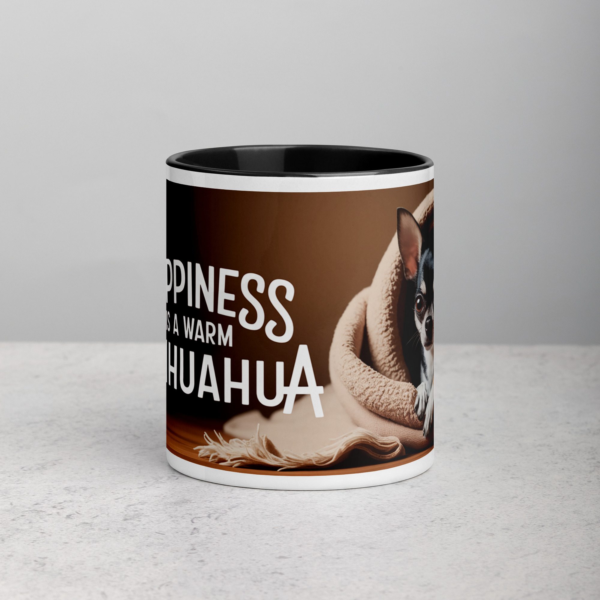 white-ceramic-mug-with-color-inside-black-11-oz-front-6745885b734d6.jpg Happiness Is a Warm Chihuahua Coffee Mug - Image 1