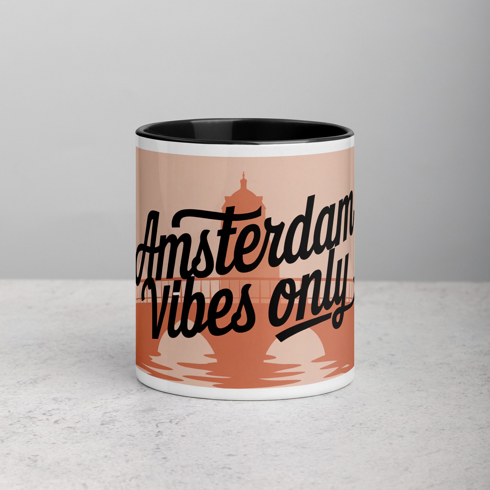 white-ceramic-mug-with-color-inside-black-11-oz-front-6745df7b38774.jpg Amsterdam Vibes Only Coffee Mug - Image 1