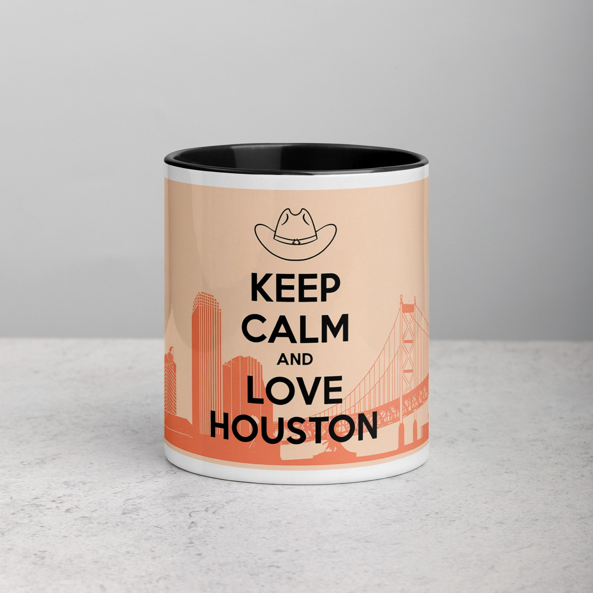 white-ceramic-mug-with-color-inside-black-11-oz-front-674619bd67f09.jpg Keep Calm and Love Houston Coffee Mug & Tea Cup - Image 1