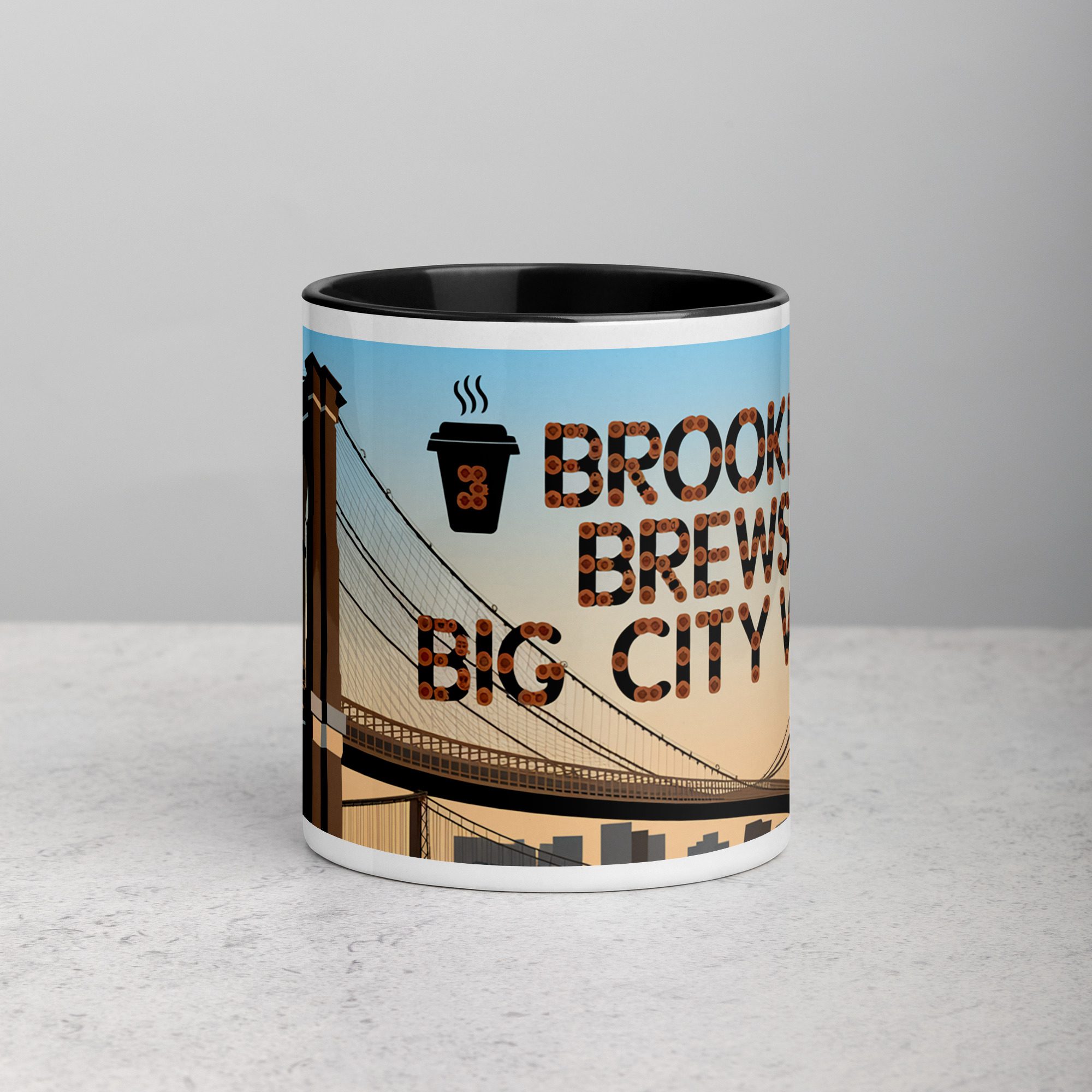 white-ceramic-mug-with-color-inside-black-11-oz-front-674718f218df5.jpg Brooklyn Brews & Big City Views Coffee Mug - Image 1