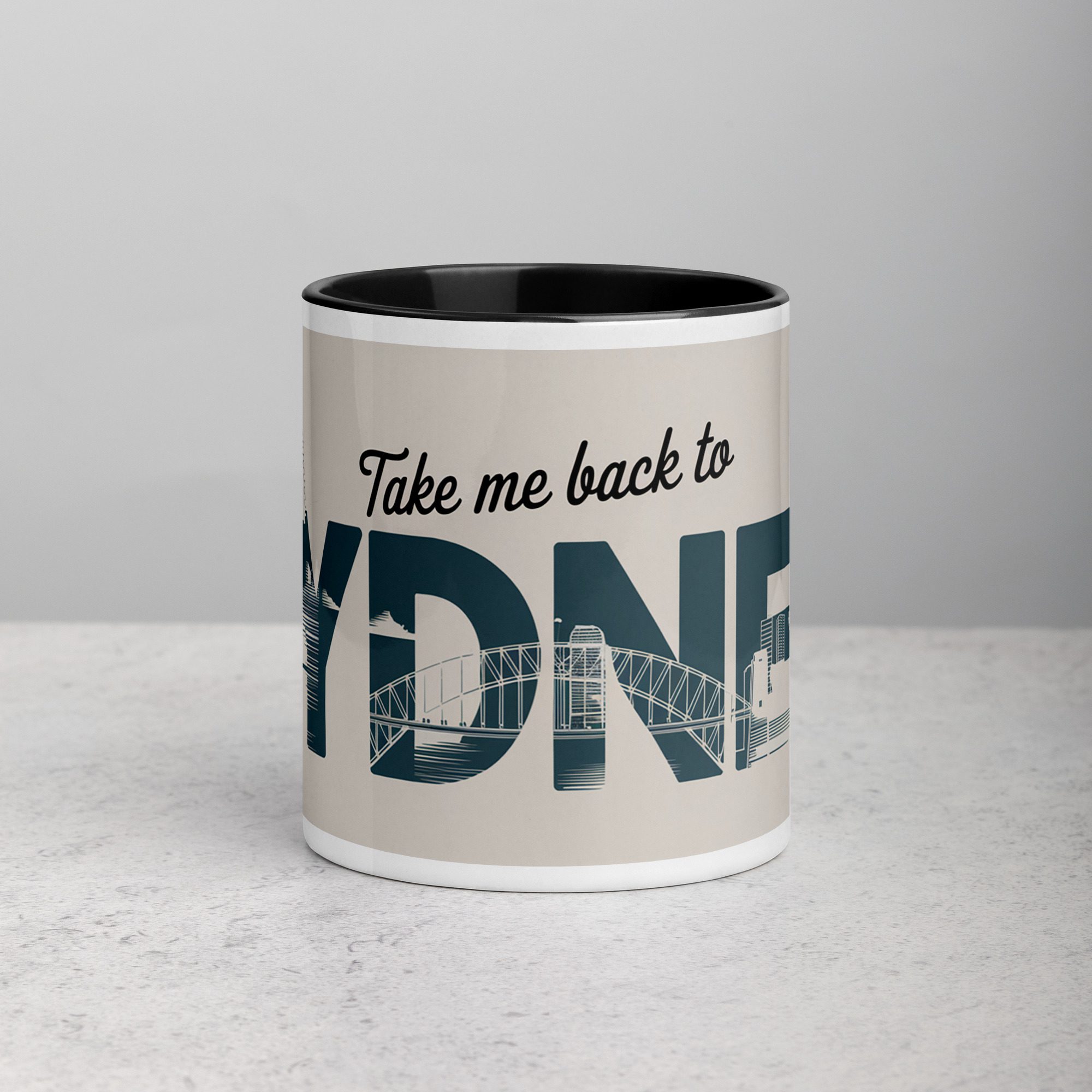 white-ceramic-mug-with-color-inside-black-11-oz-front-6747b385b4e87.jpg Take Me Back to Sydney Coffee Mug - Image 1