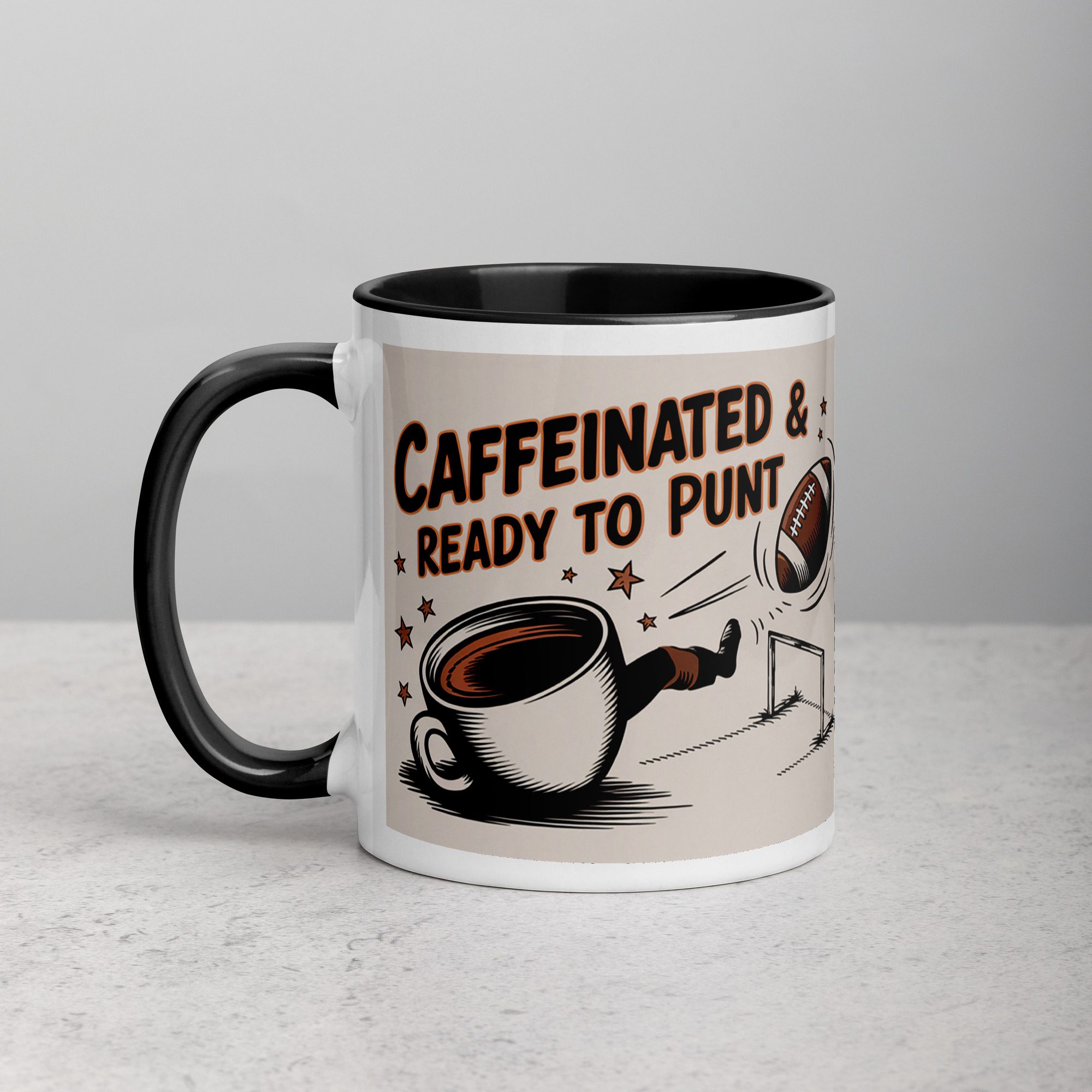 white-ceramic-mug-with-color-inside-black-11-oz-left-6725109e0a308.jpg Caffeinated & Ready to Punt Football Mug - Image 1