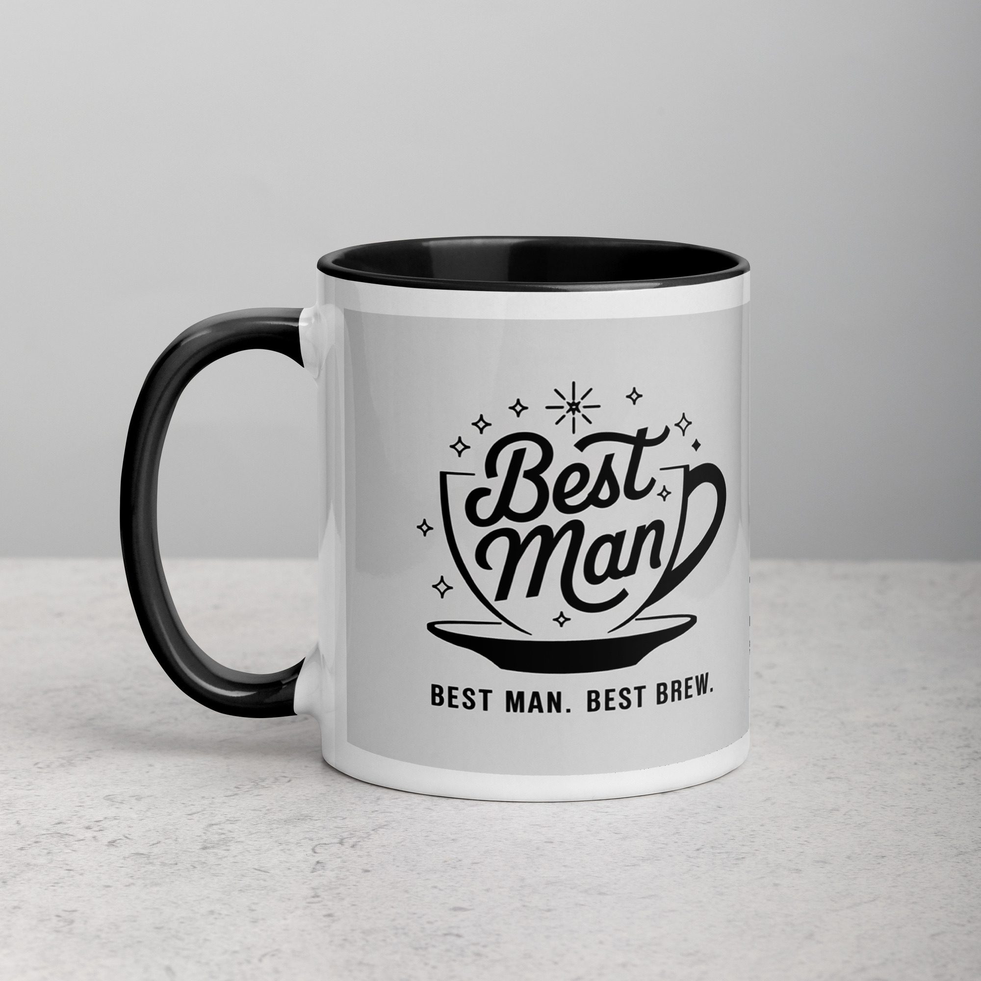 white-ceramic-mug-with-color-inside-black-11-oz-left-67345ebe472db.jpg Best Man. Best Brew. Wedding Coffee Mug - Image 1