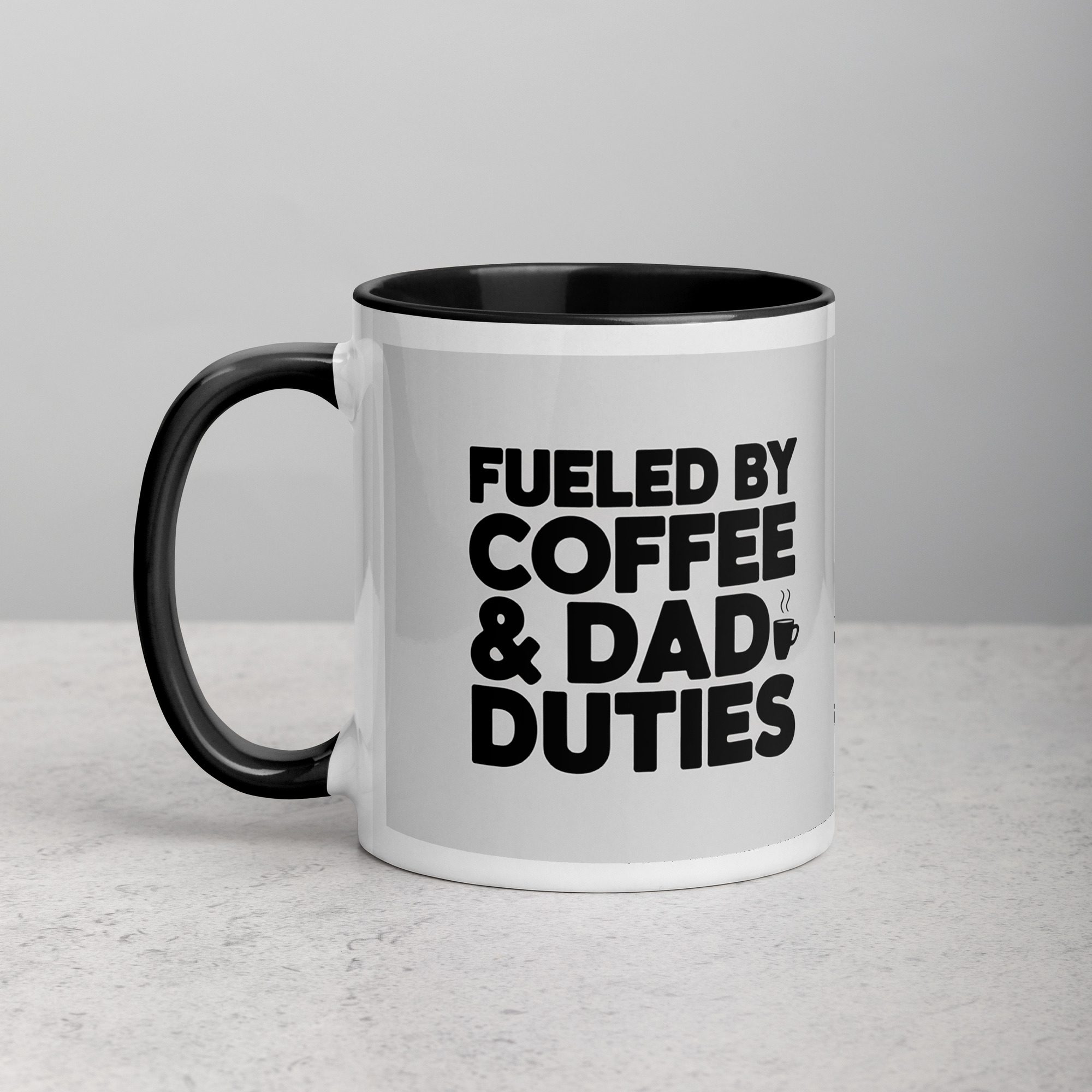 white-ceramic-mug-with-color-inside-black-11-oz-left-673e033bc3ad2.jpg Fueled by Coffee & Dad Duties Mug - Image 1