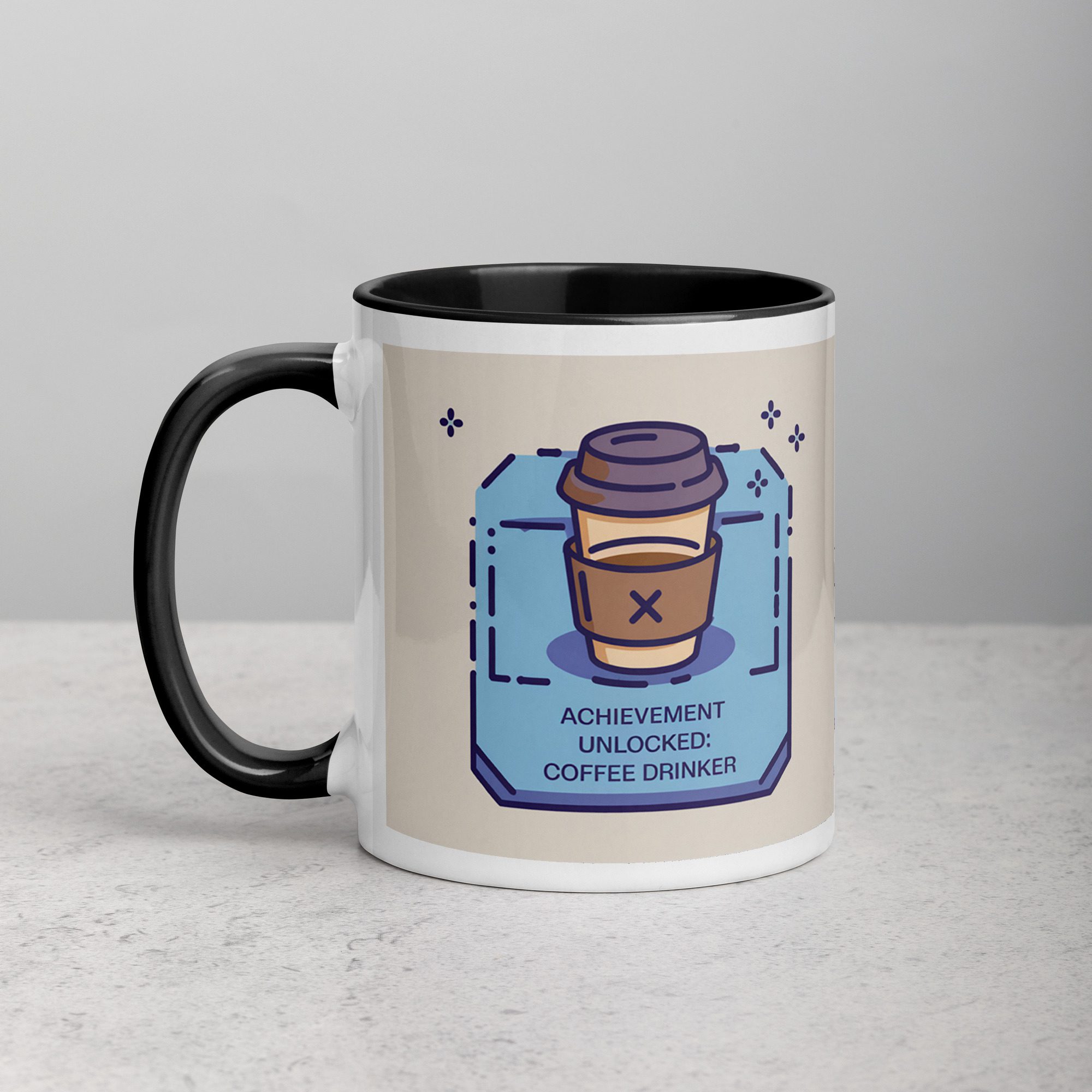 white-ceramic-mug-with-color-inside-black-11-oz-left-673e0c12ae355.jpg Achievement Unlocked: Coffee Drinker Gamer Mug - Image 1