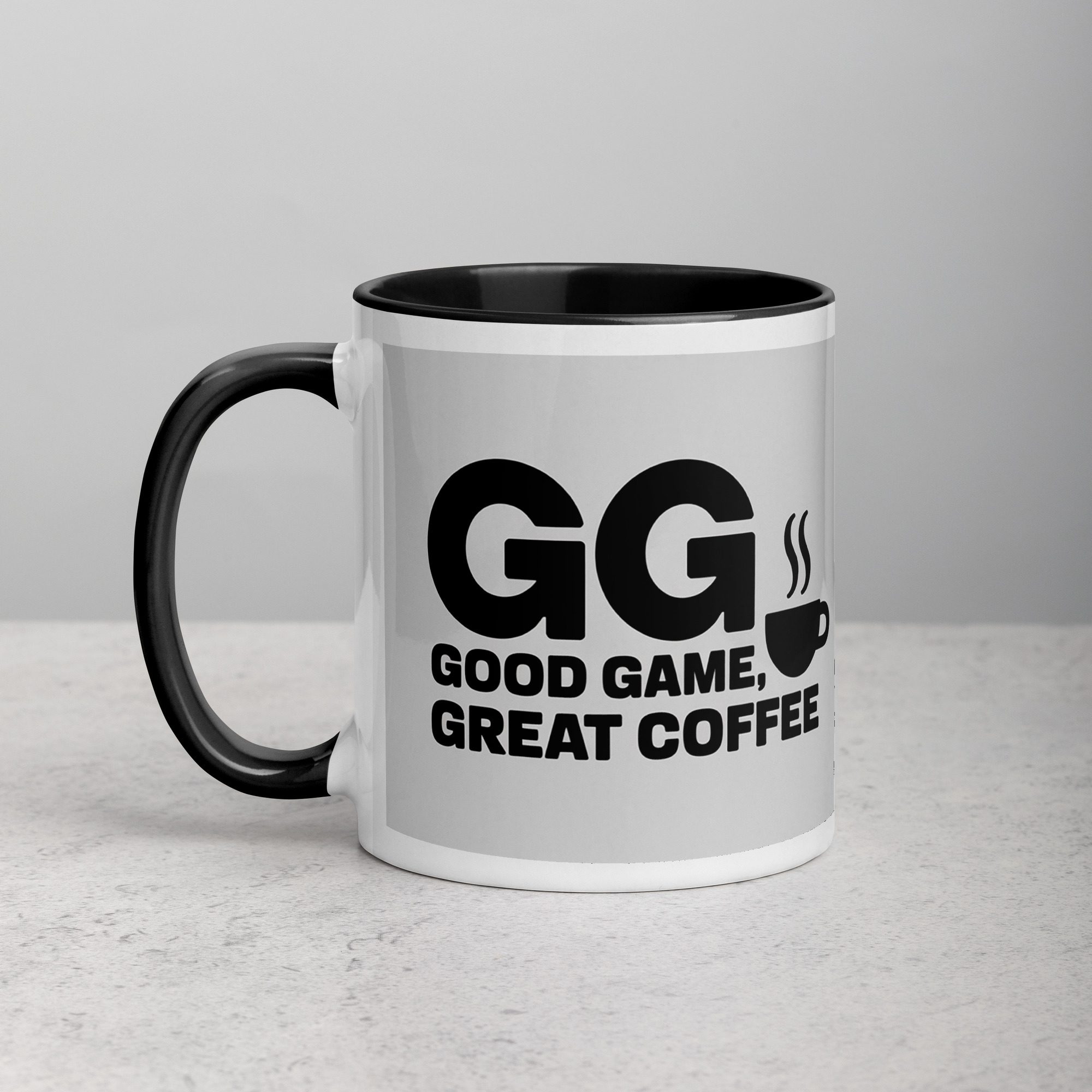 white-ceramic-mug-with-color-inside-black-11-oz-left-673e10638664c.jpg GG: Good Game, Great Coffee Gamer Mug - Image 1