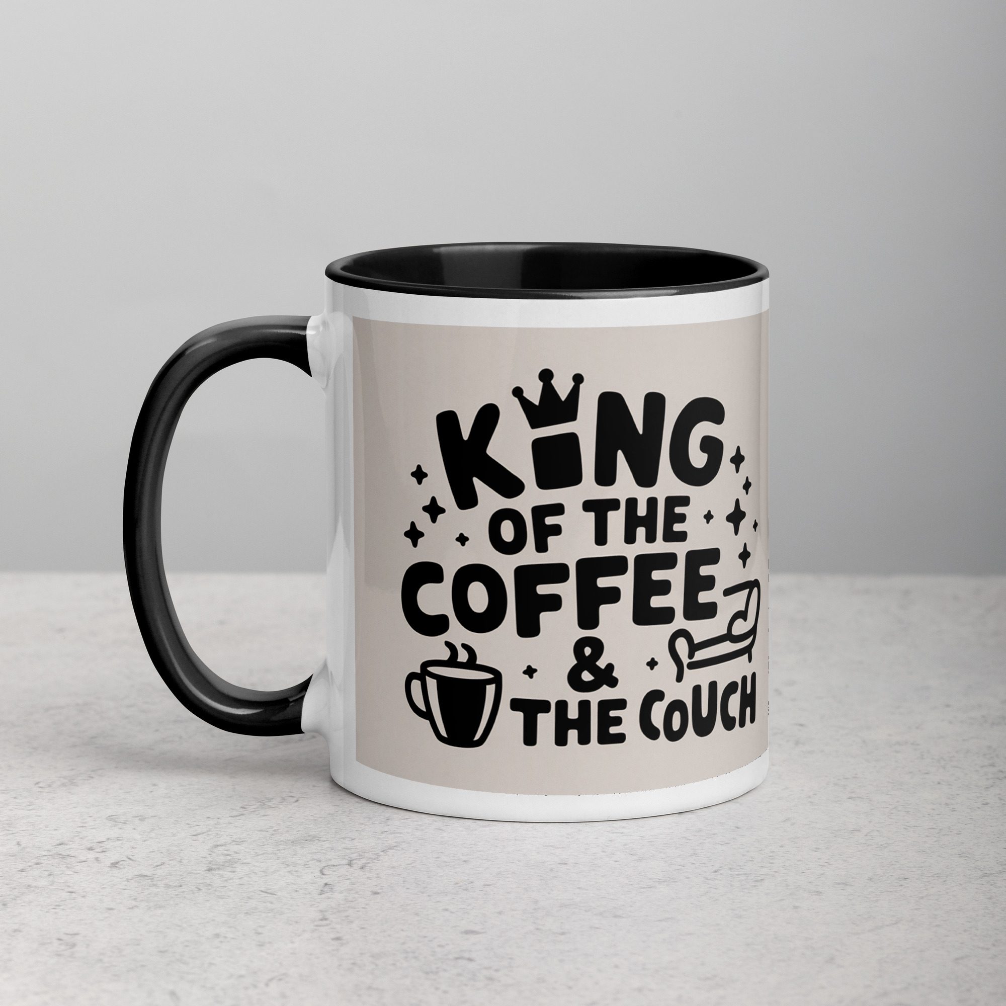 white-ceramic-mug-with-color-inside-black-11-oz-left-673f9fdd89b64.jpg King of the Coffee & the Couch Husband Mug - Image 1