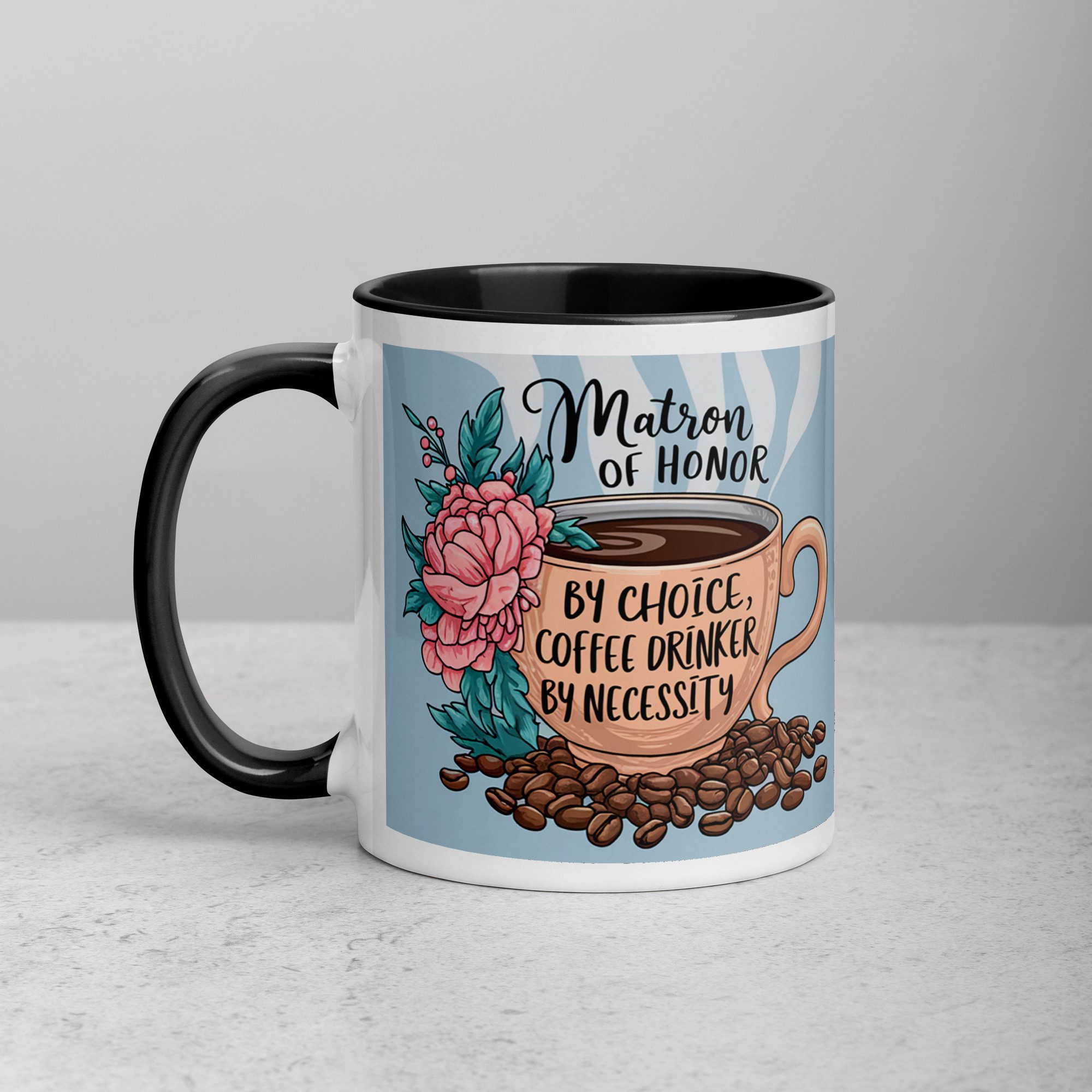 white-ceramic-mug-with-color-inside-black-11-oz-left-673fa9cb6529c.jpg Matron of Honor by Choice, Coffee Drinker by Necessity - Image 1