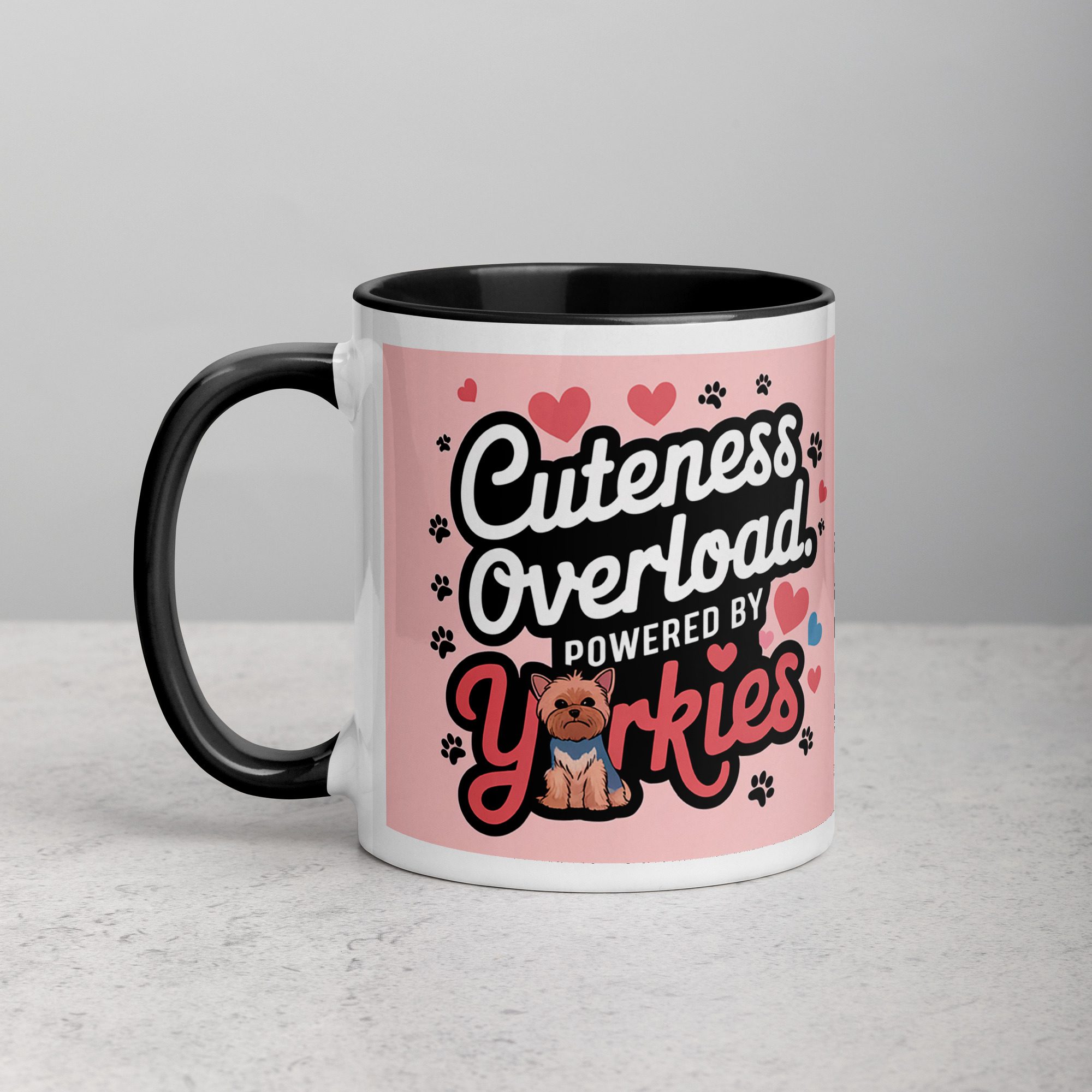 white-ceramic-mug-with-color-inside-black-11-oz-left-674247166f172.jpg Cuteness Overload: Powered by Yorkies Coffee Mug - Image 1