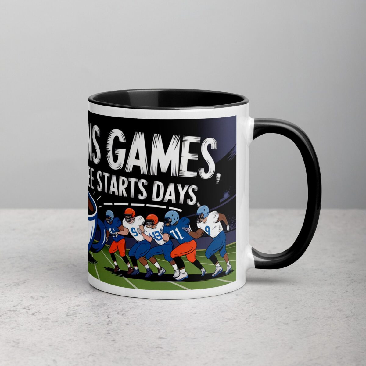 Defense Wins Games, Coffee Starts Days Football Mug - Image 3