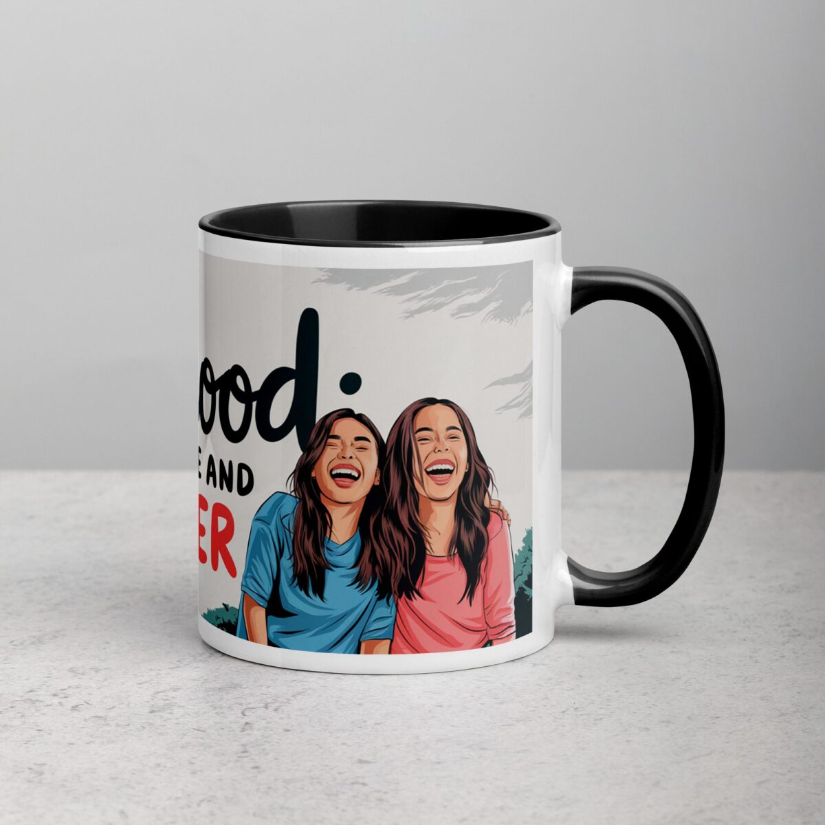 Sisterhood: Powered by Love and Laughter Coffee Mug - Image 3