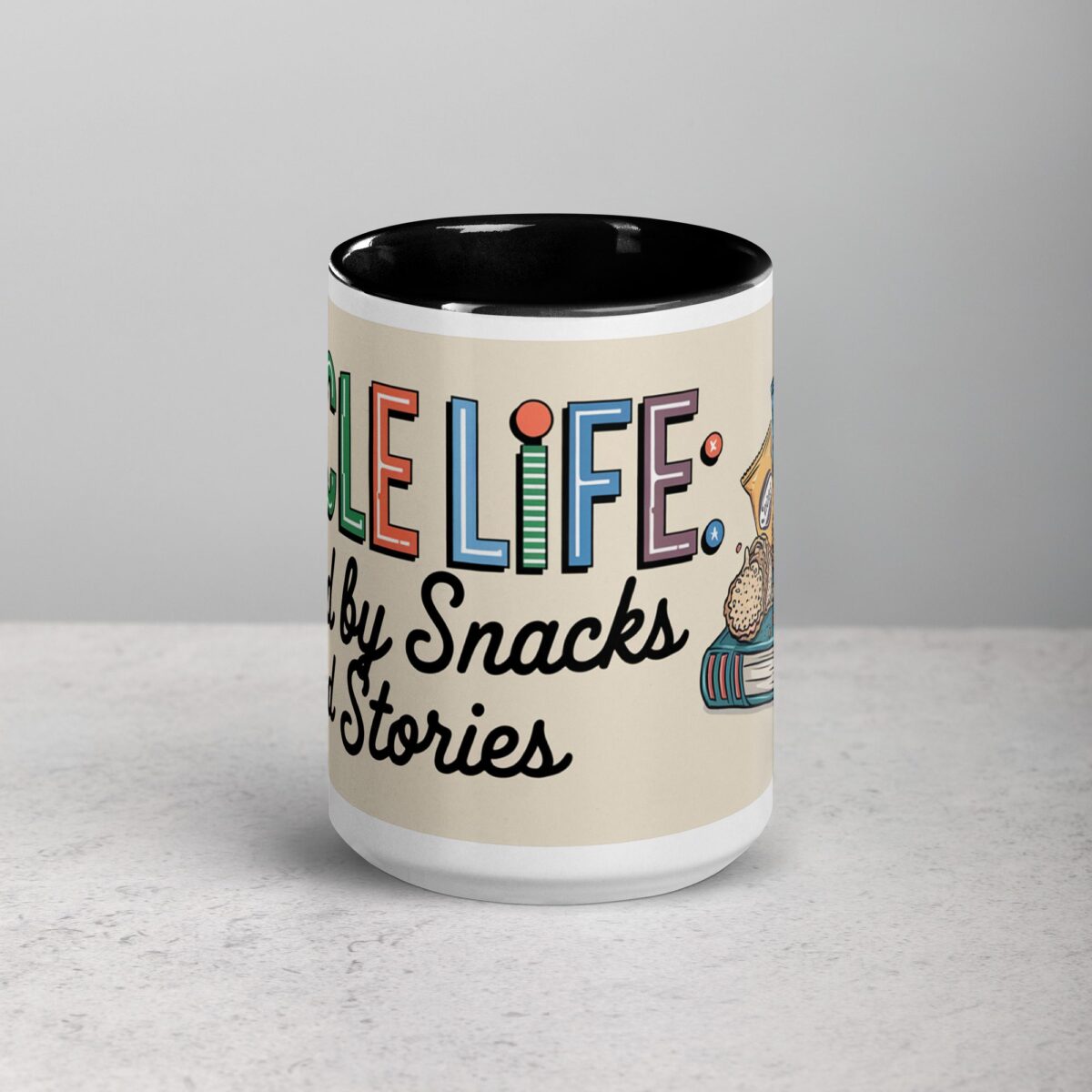 Uncle Life: Fueled by Snacks and Stories Mug - Image 4