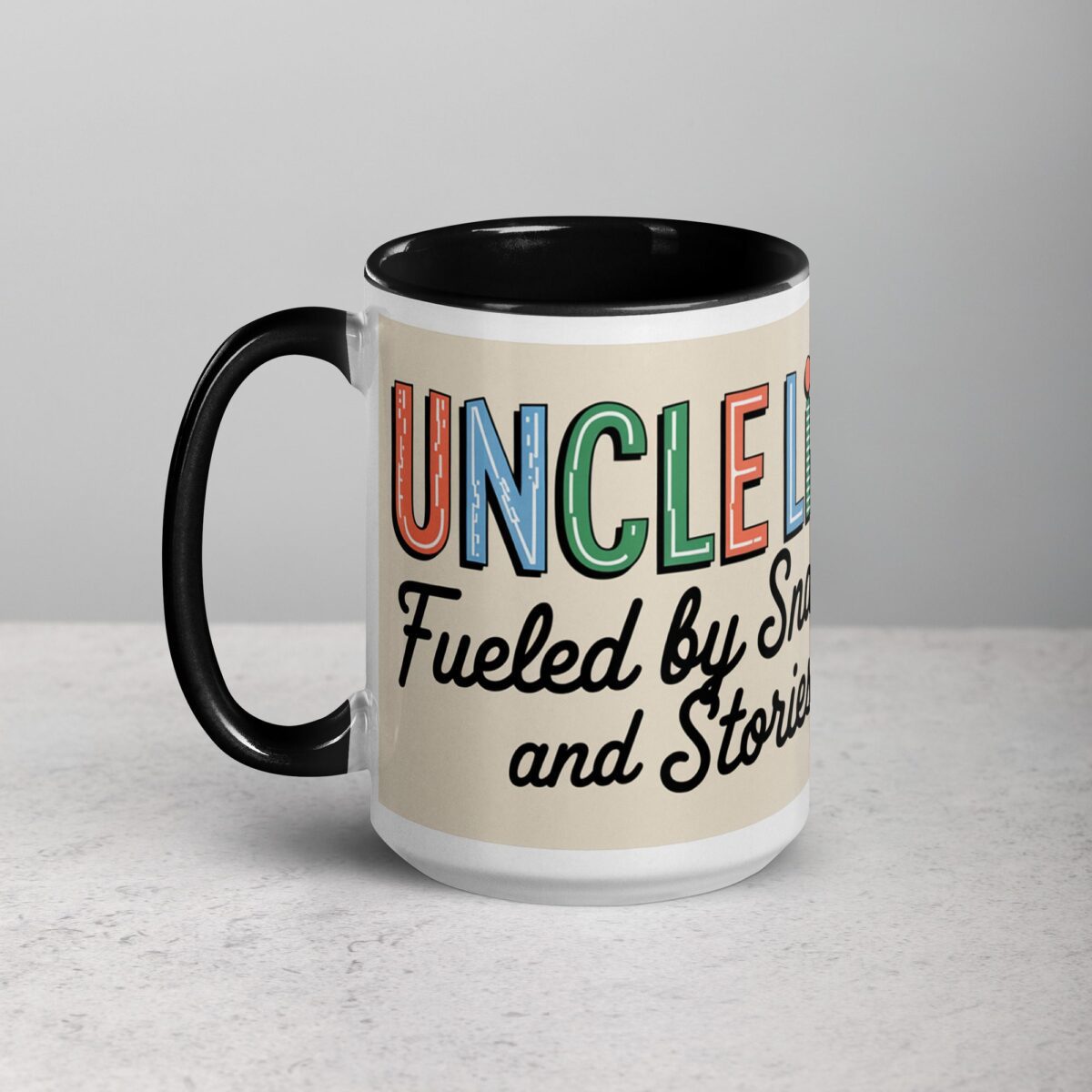 Uncle Life: Fueled by Snacks and Stories Mug - Image 5