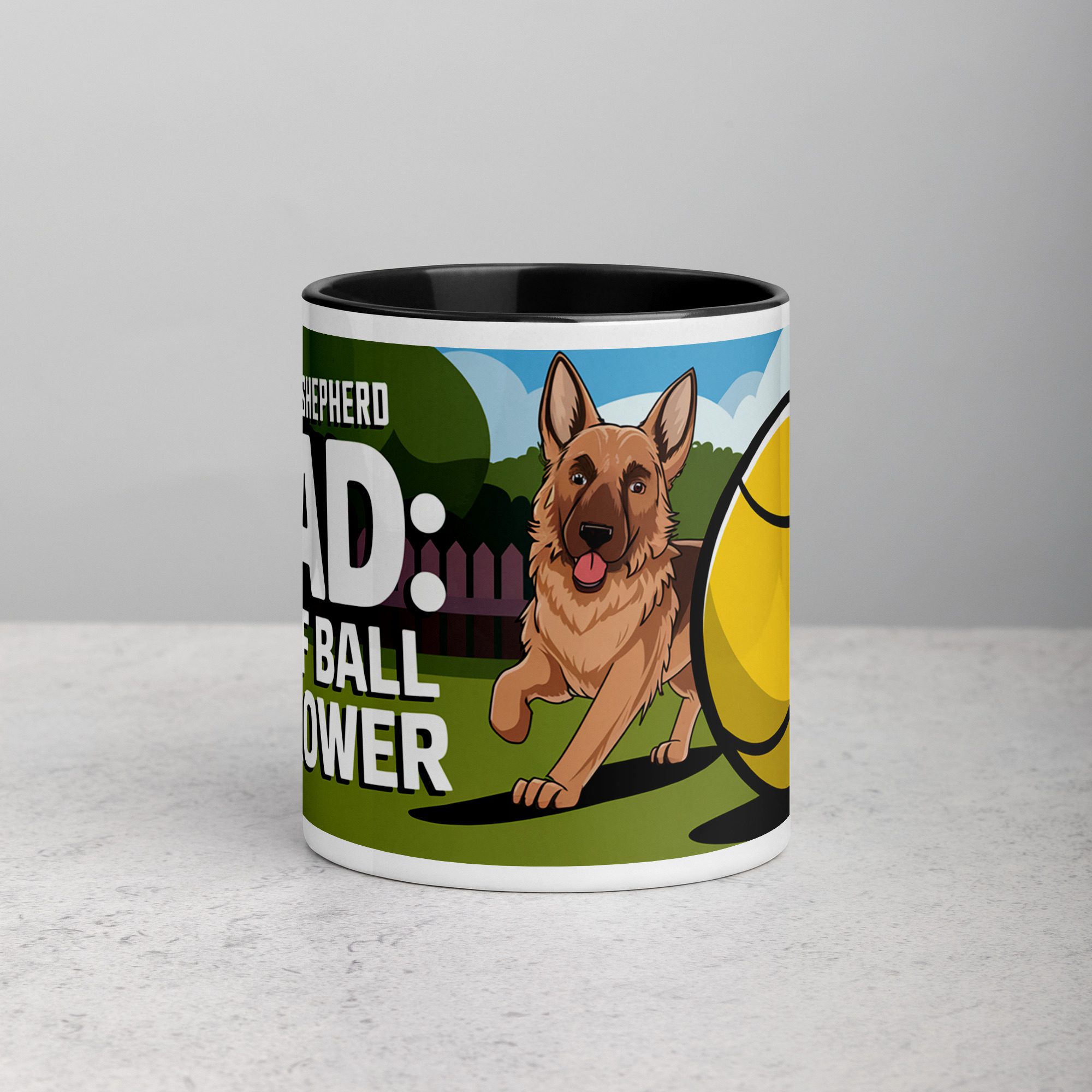 white-ceramic-mug-with-color-inside-black-11-oz-front-674bc55c4b95d.jpg German Shepherd Dad: Chief Ball Thrower Mug - Image 1