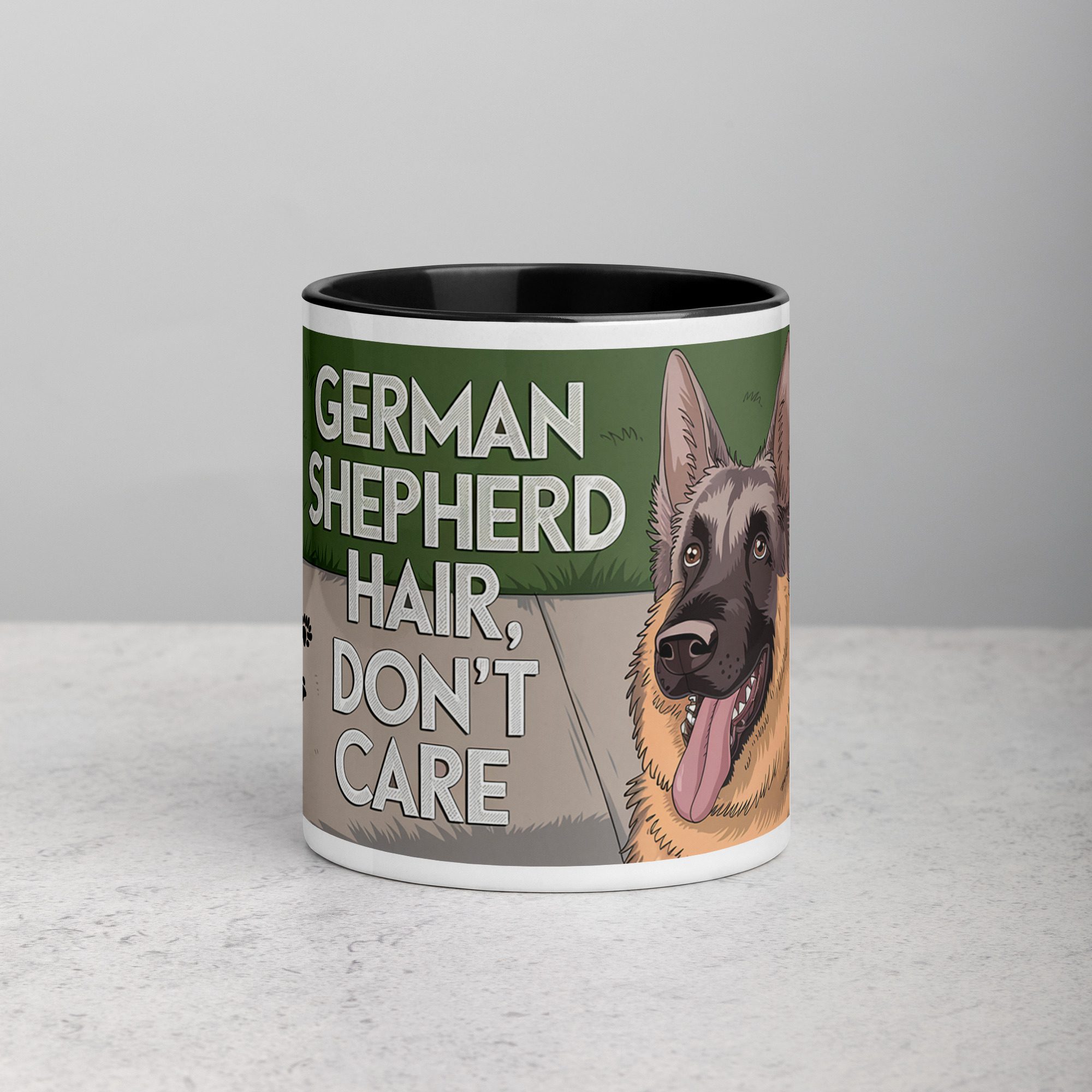 white-ceramic-mug-with-color-inside-black-11-oz-front-674bc682e4bcd.jpg German Shepherd Hair, Don’t Care Coffee Mug - Image 1