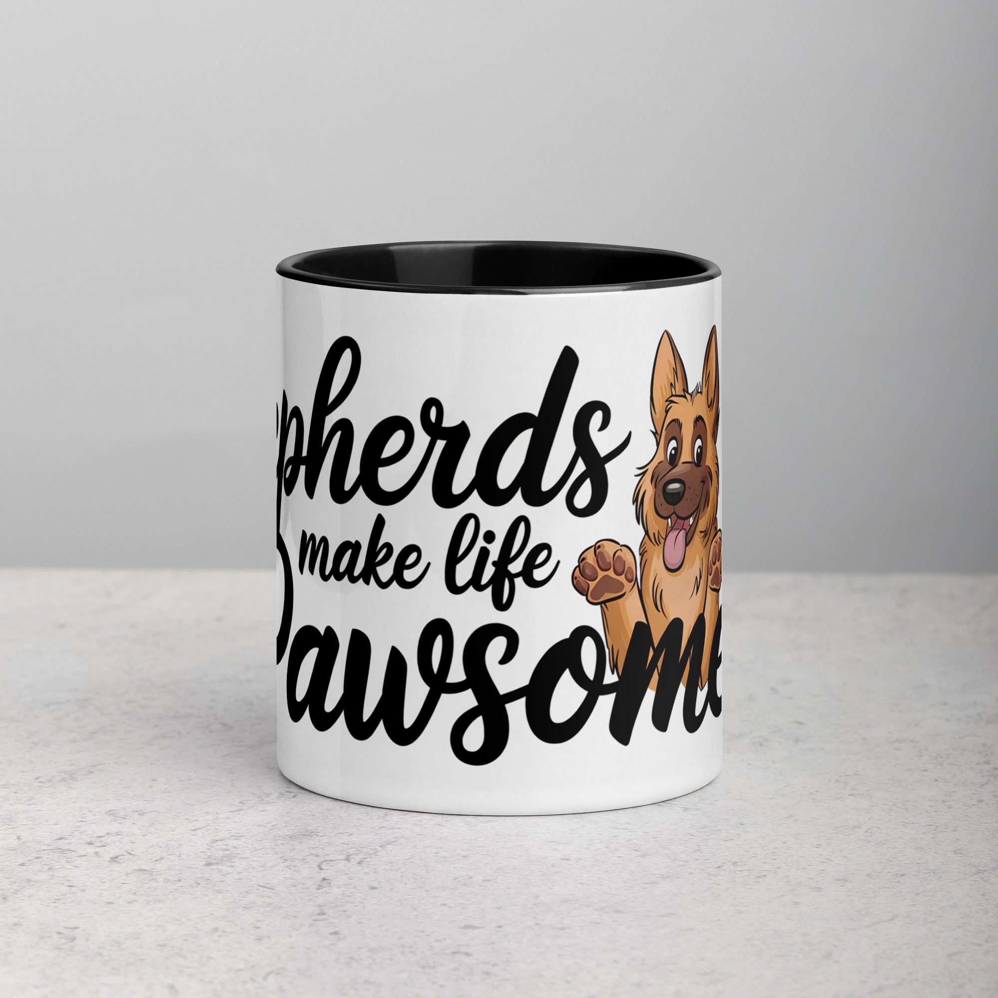 white-ceramic-mug-with-color-inside-black-11-oz-front-674bc6c34a165.jpg Shepherds Make Life Pawsome Coffee Mug - Image 1