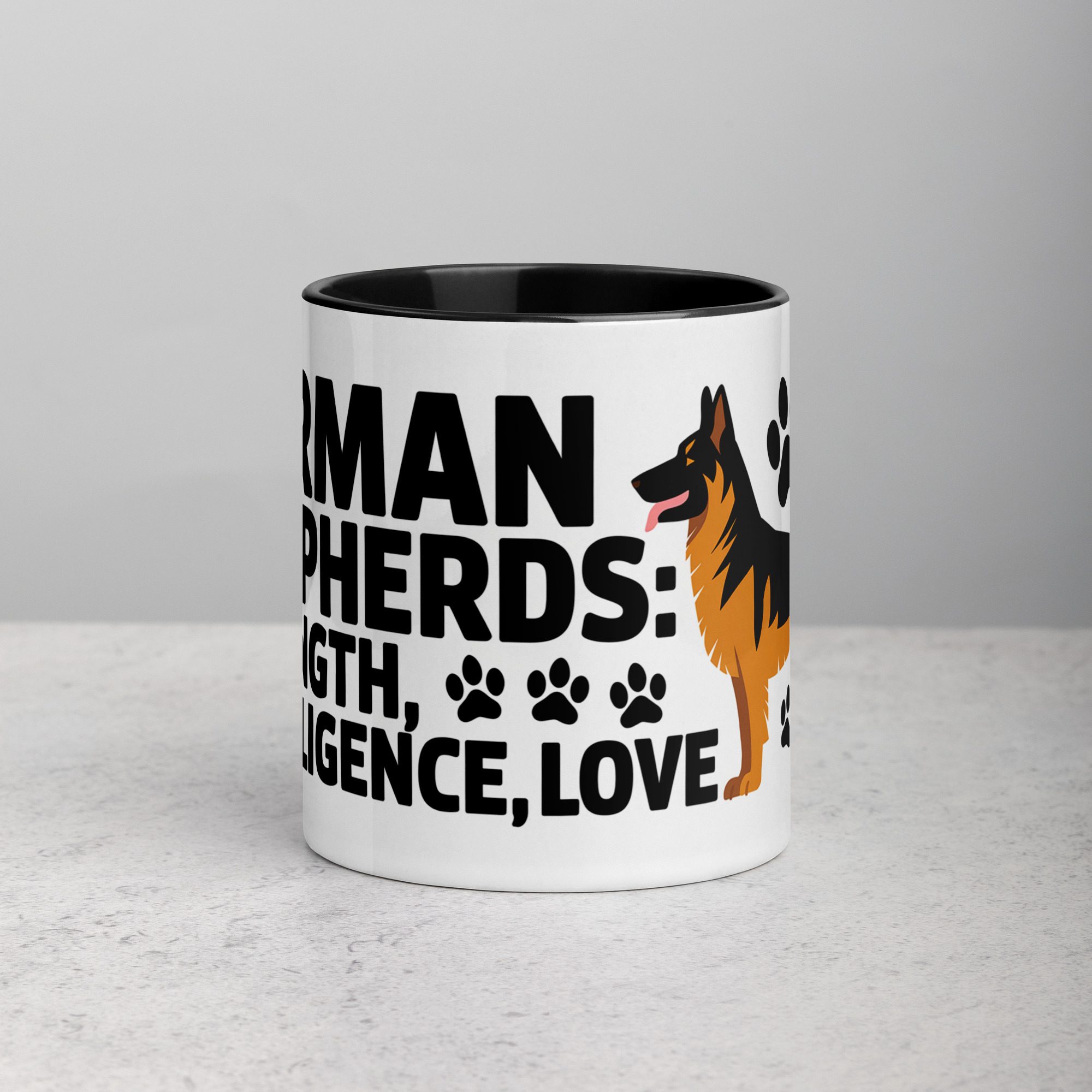 white-ceramic-mug-with-color-inside-black-11-oz-front-674bc9176b767.jpg German Shepherds: Strength, Intelligence, Love Mug - Image 1