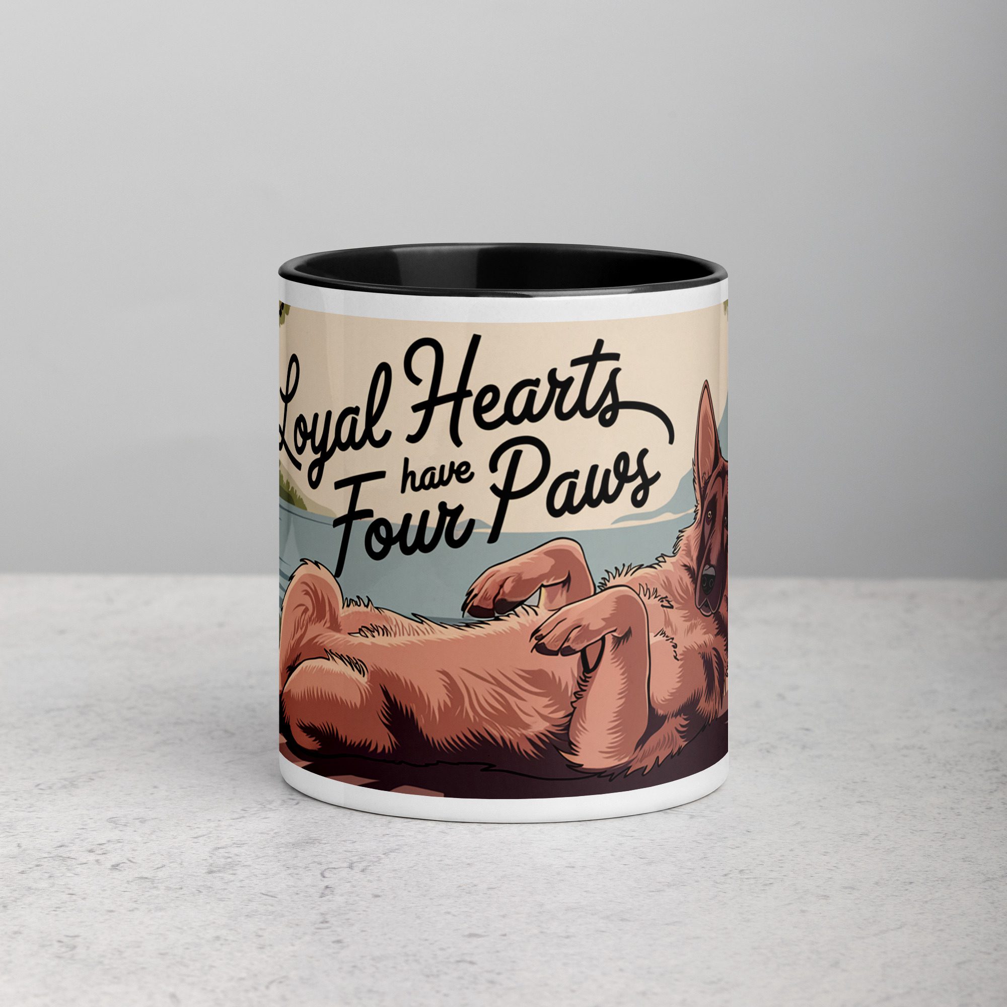 white-ceramic-mug-with-color-inside-black-11-oz-front-674bc9ac28c58.jpg Loyal Hearts Have Four Paws Coffee Mug - Image 1