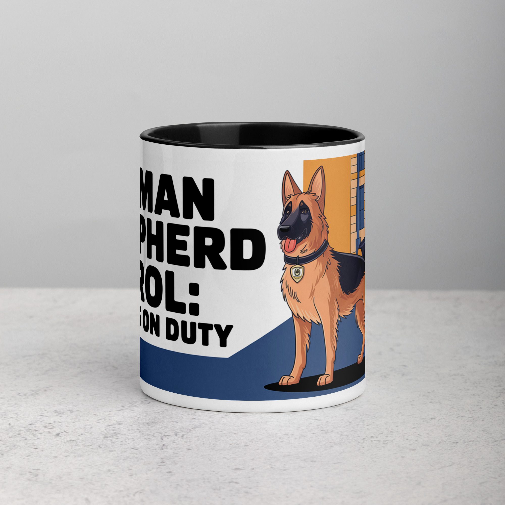 white-ceramic-mug-with-color-inside-black-11-oz-front-674bcb08672da.jpg German Shepherd Patrol: Always on Duty Coffee Mug - Image 1
