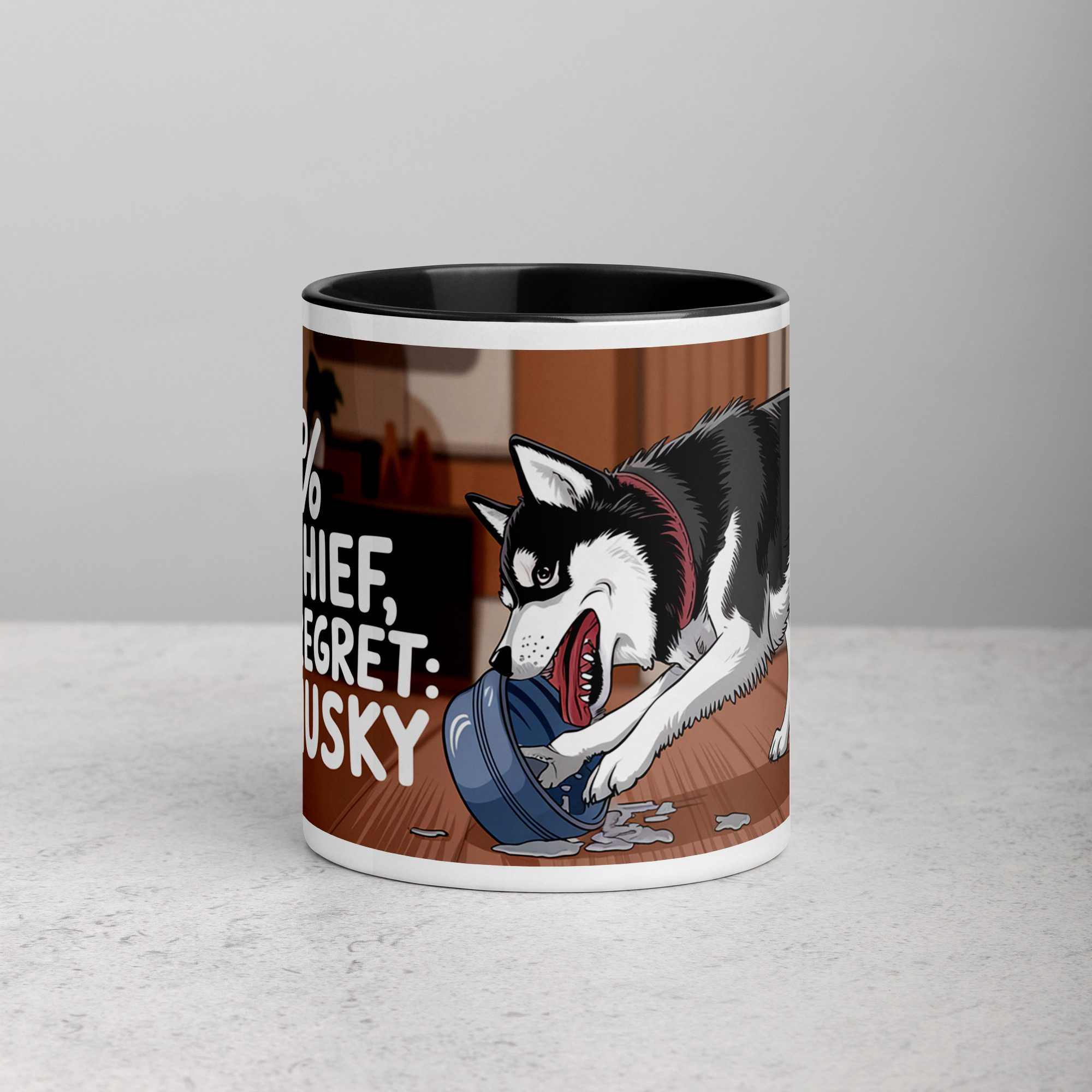 white-ceramic-mug-with-color-inside-black-11-oz-front-674f0523bc0b9.jpg 100% Mischief, 0% Regret: My Husky Coffee Mug - Image 1