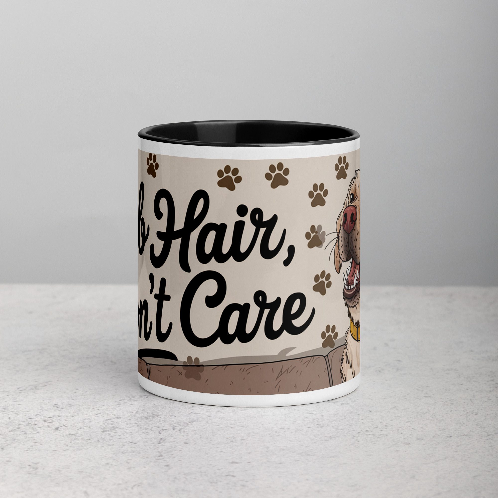 white-ceramic-mug-with-color-inside-black-11-oz-front-674f0d2bee1b3.jpg Lab Hair, Don’t Care Labrador Coffee Mug - Image 1