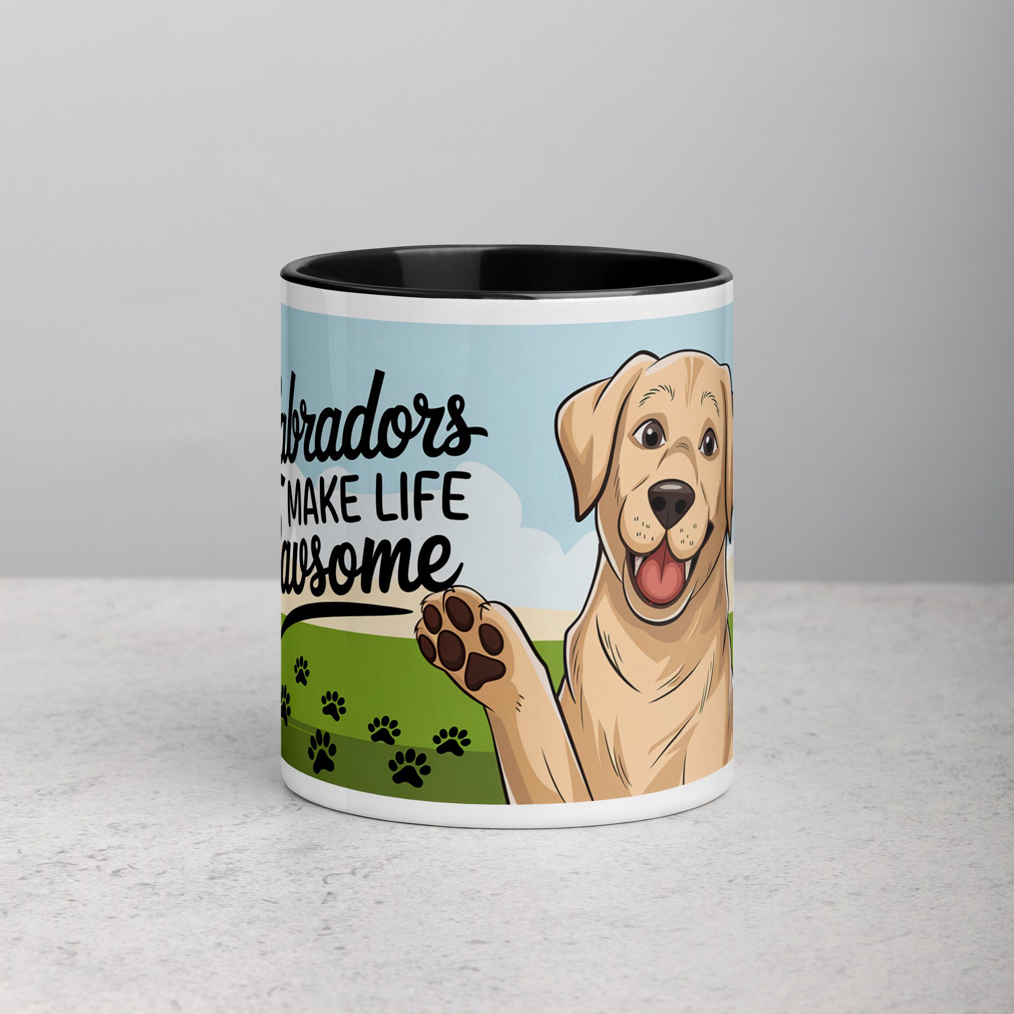 white-ceramic-mug-with-color-inside-black-11-oz-front-674f0d7271b17.jpg Labradors Make Life Pawsome Coffee Mug - Image 1