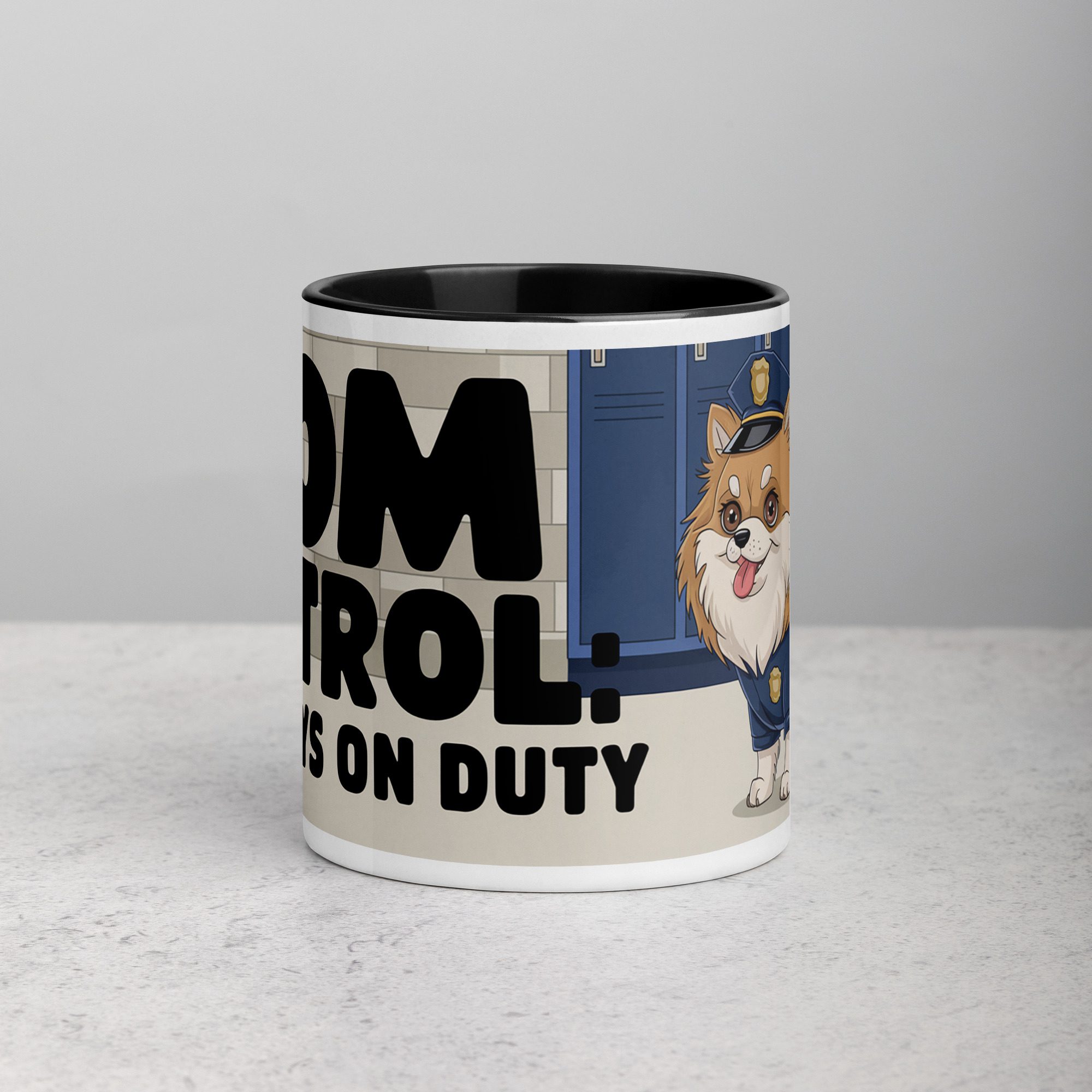 white-ceramic-mug-with-color-inside-black-11-oz-front-674f1cada07fb.jpg Pom Patrol: Always on Duty Coffee Mug - Image 1
