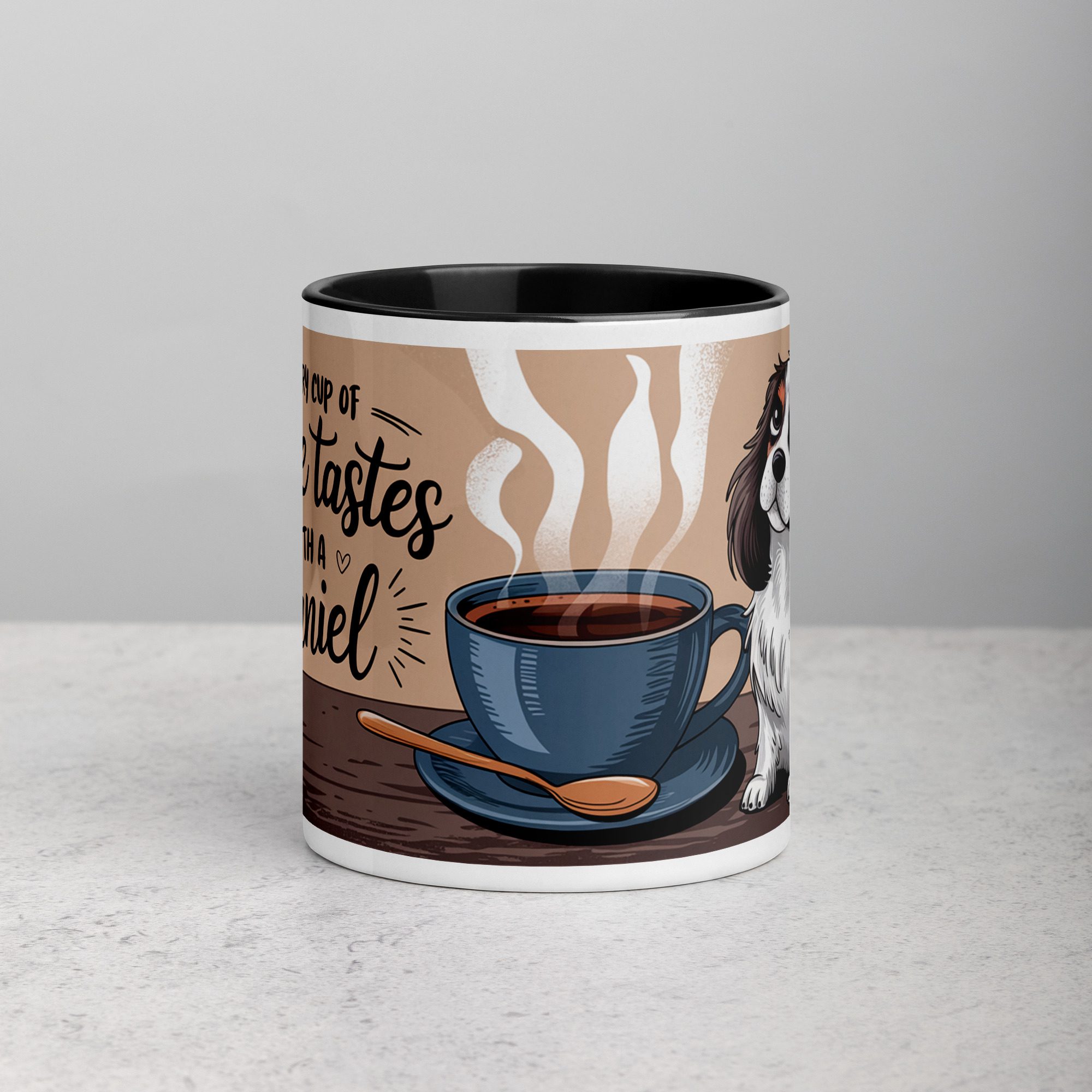 white-ceramic-mug-with-color-inside-black-11-oz-front-674f66d2f06fe.jpg Every Cup of Coffee Tastes Better with a Spaniel Mug - Image 1