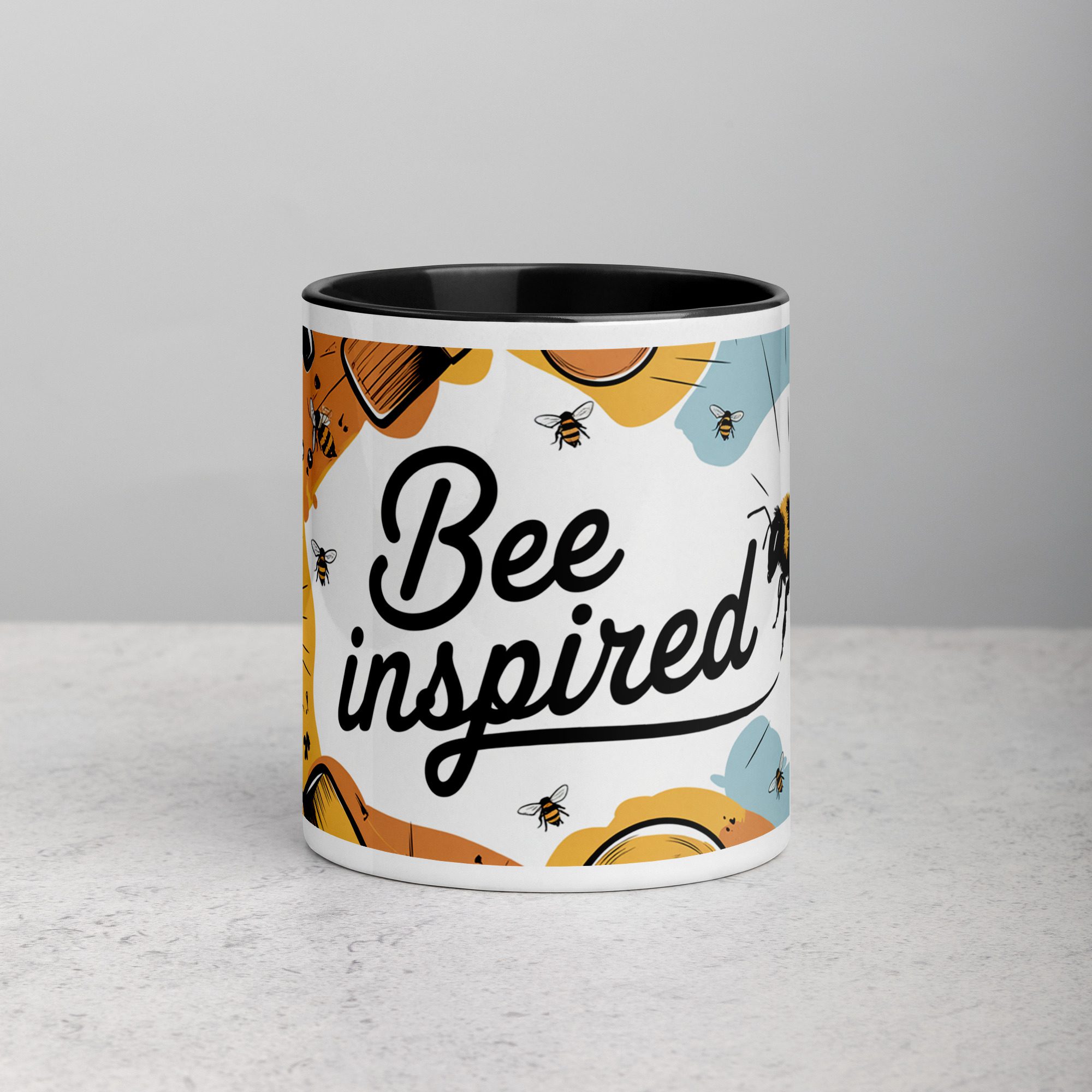 white-ceramic-mug-with-color-inside-black-11-oz-front-675a2b17e8f05.jpg Bee Inspired Coffee Mug & Tea Cup - Image 1
