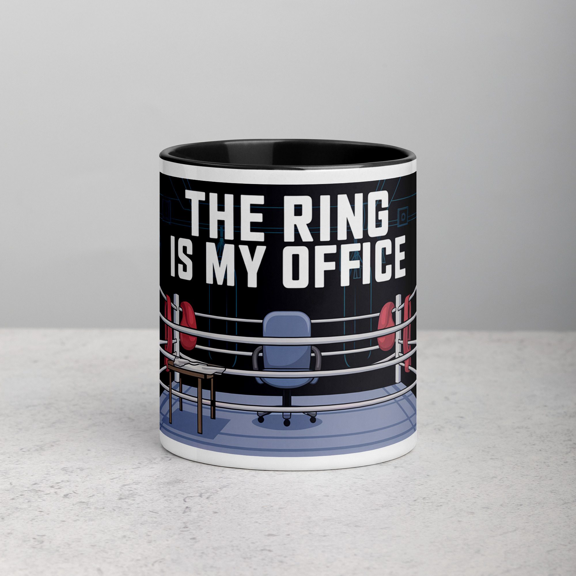 white-ceramic-mug-with-color-inside-black-11-oz-front-675bc6c9aa032.jpg The Ring is My Office Boxing Mug - Image 1