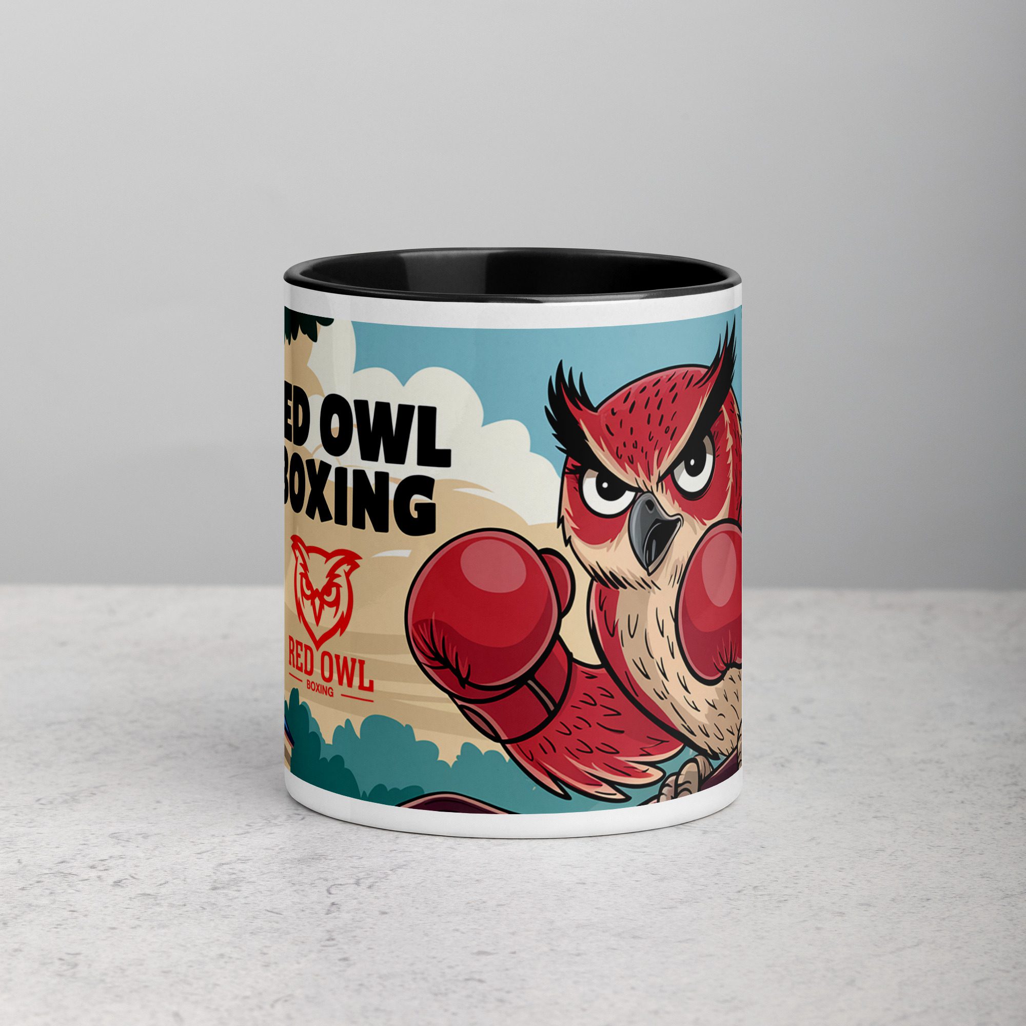 white-ceramic-mug-with-color-inside-black-11-oz-front-675bccd104d33.jpg Red Owl Boxing Limited Edition Coffee Mug - Image 1